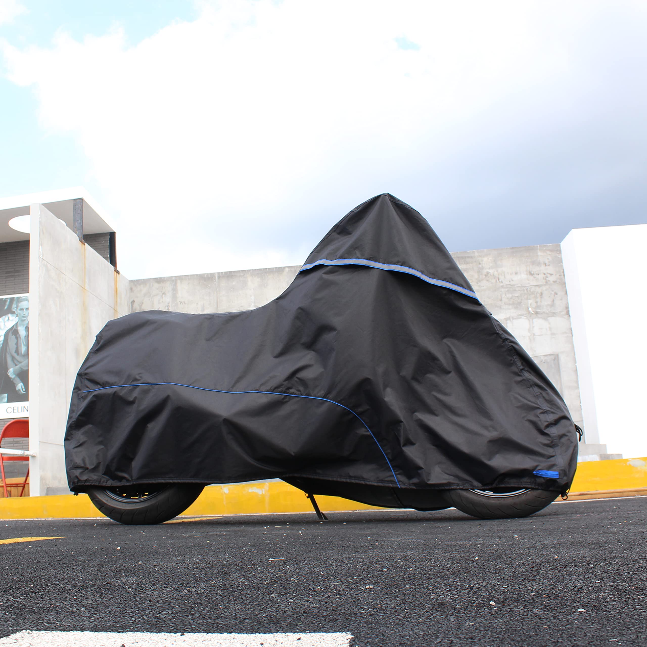 FENRIR 220CM 420D Funda Moto Impermeable Cubierta para Motocicleta Exterior Resistente al Calor Tubo de Escape Anti-quemadura Protectora por Super Deporte Enduro Naked de la Calle Scooter Motocross