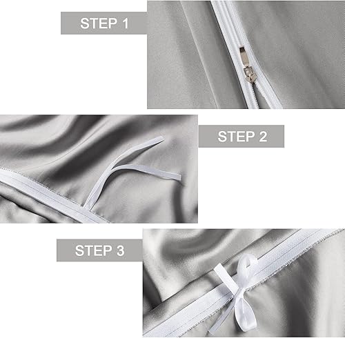 Miniatura 4 de Homiest Funda de edredón de 90 x 90 pulgadas para manta con peso, funda de edredón de satén gris claro con 8 lazos, funda de edredón sedosa y