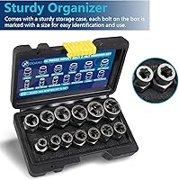 Vista 5 de 13+1Pcs Impact Bolt Extractor Kit & Lug Nut Removal Tool, Cr-Mo Rounded Bolt Remover, Stripped Bolt Extractor Set with Solid Storage Case for