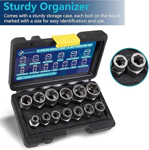 Miniatura 5 de Kit de extractor de pernos de impacto de 13+1 pieza y herramienta de extracción de tuercas de oreja, removedor de pernos redondeados Cr-Mo, juego de