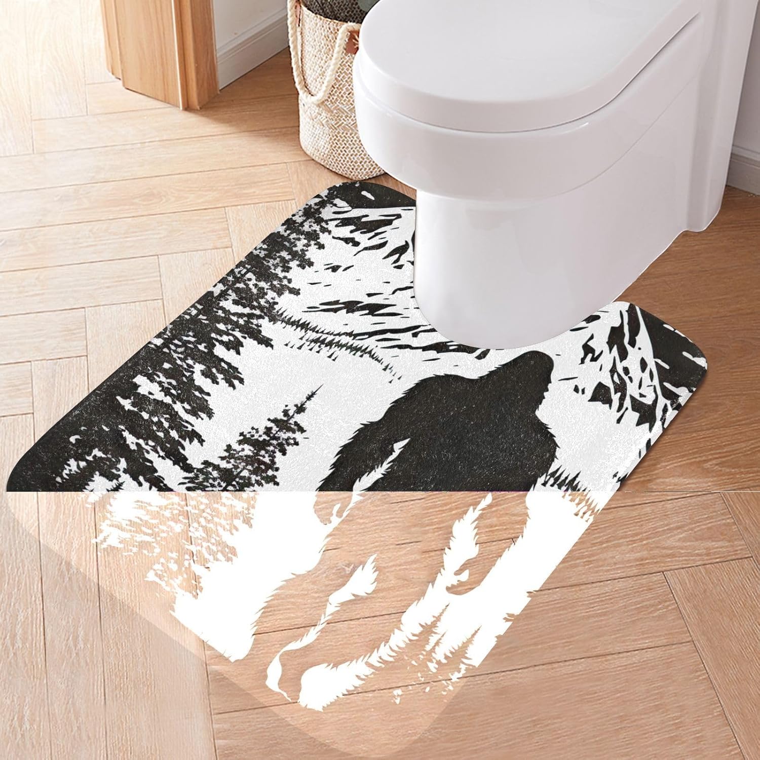 Bathroom Rug Set Non Slip Soft Sasquatch Forest Bathroom Shower Rugs with U-Shaped Contour Toilet Mat Machine Washable Bathroom Mat for Bathroom Floor