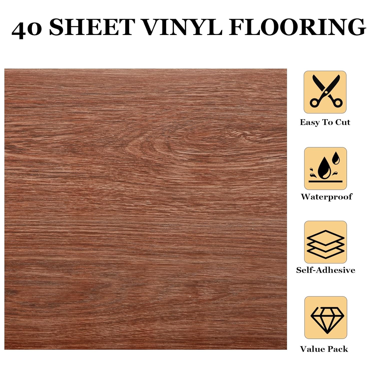 AKOLAFE 40 Sheet Vinyl Flooring 12 x 12 Peel and Stick Floor Tile Waterproof Clearance Vinyl Floor Tiles Walnut Wood Self Adhesive Floor Tiles Sticky Laminate Flooring for Bathroom Kitchen Basement RV