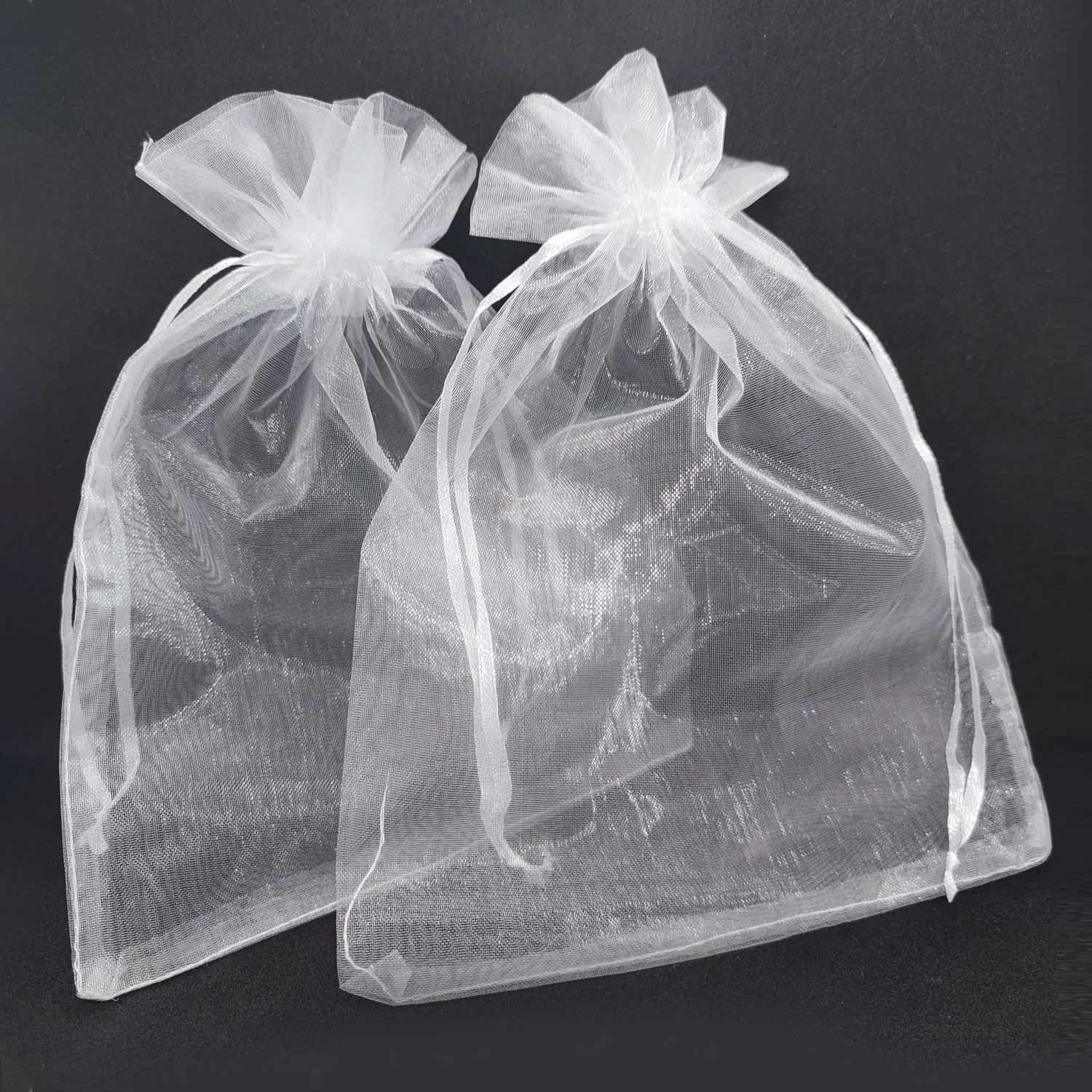 YUBBYSTU Torby z organzy białe, 50 szt. 13 x 18 cm siatkowe torby na prezenty ślubne ze sznurkiem do przezroczystych woreczków siatkowych, idealne na ślub, Boże Narodzenie, urodziny, rocznicę