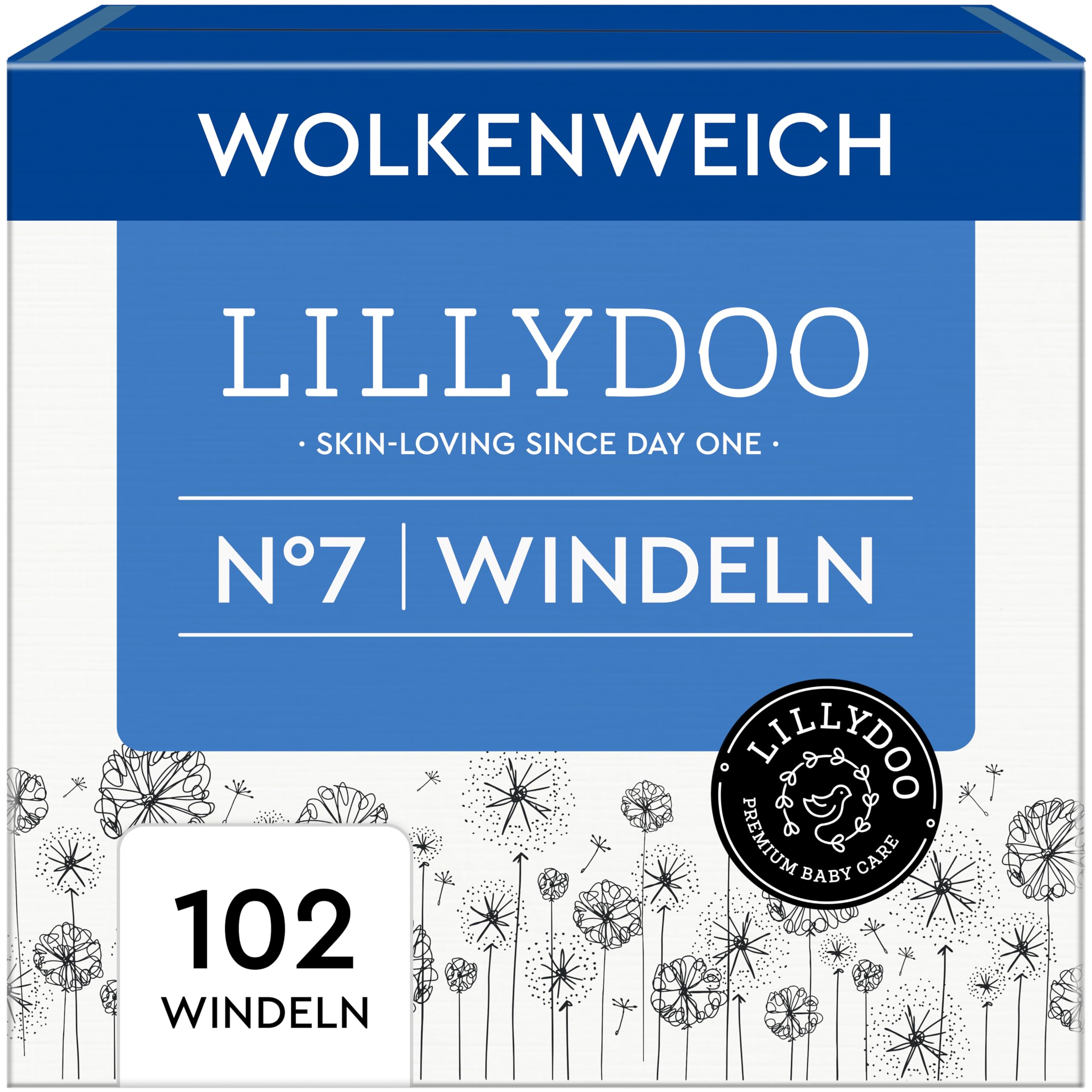 LILLYDOO hautfreundliche Baby Windeln - Größe 7 (15+ kg),Monatsbox (102 Stück), Sicherer Auslaufschutz, Weich, Parfümfrei, Ohne Lotionen & Farbstoffe für empfindliche Haut, Dermatologisch getestet