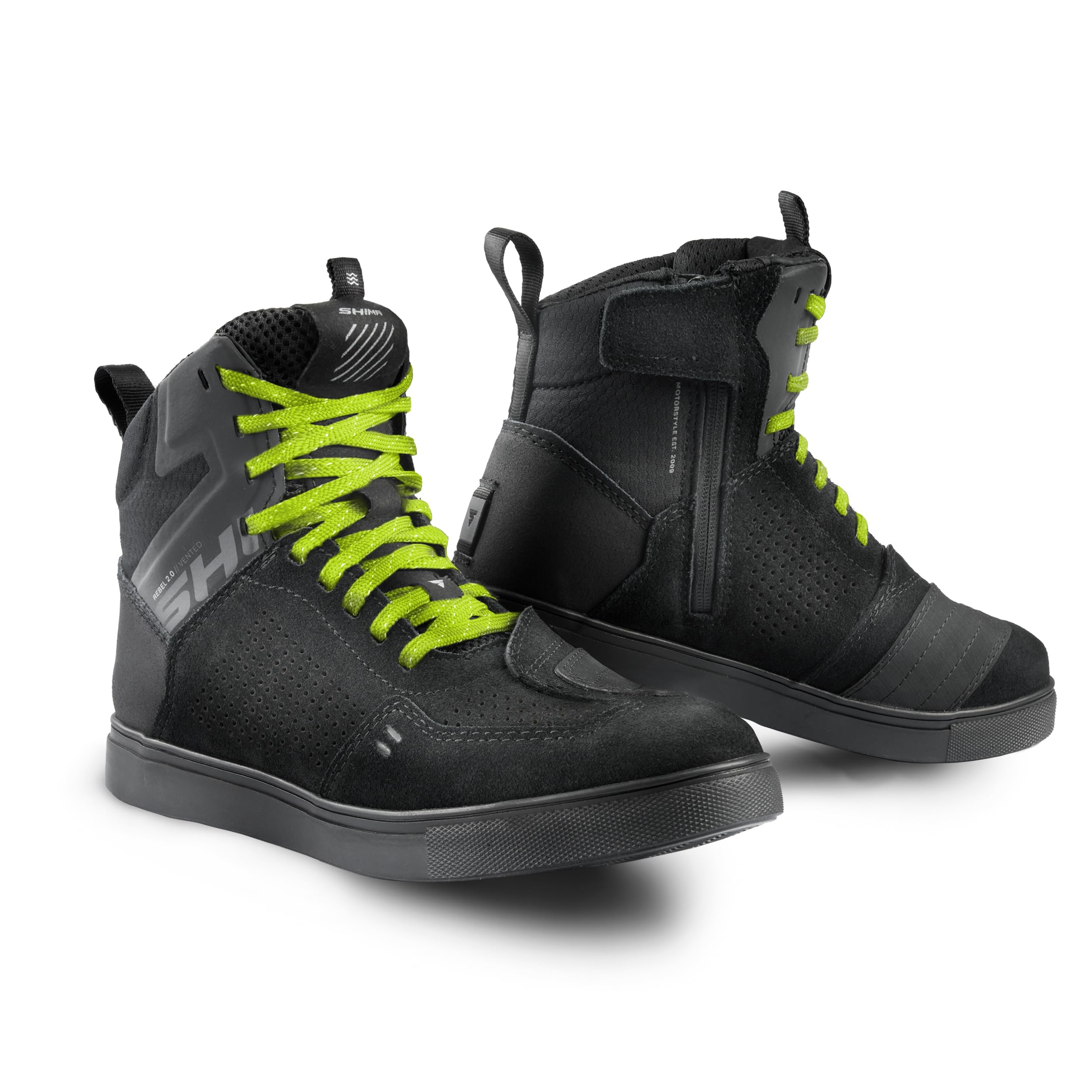 SHIMA REBEL 2.0 Motorschoenen voor heren, leer, geventileerd, goedgekeurd, sneakers, enkelbescherming, ritssluiting aan de zijkant, antislipzool, sneakers, zomer, traillaarzen (heren, geventileerd
