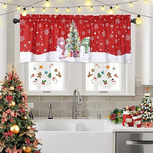 Miniatura 2 de Cortina de cenefa de Navidad, cortinas de cafetería, tratamiento de ventana, bolsillo para barra para decoración del hogar, 1 panel para baño, sala