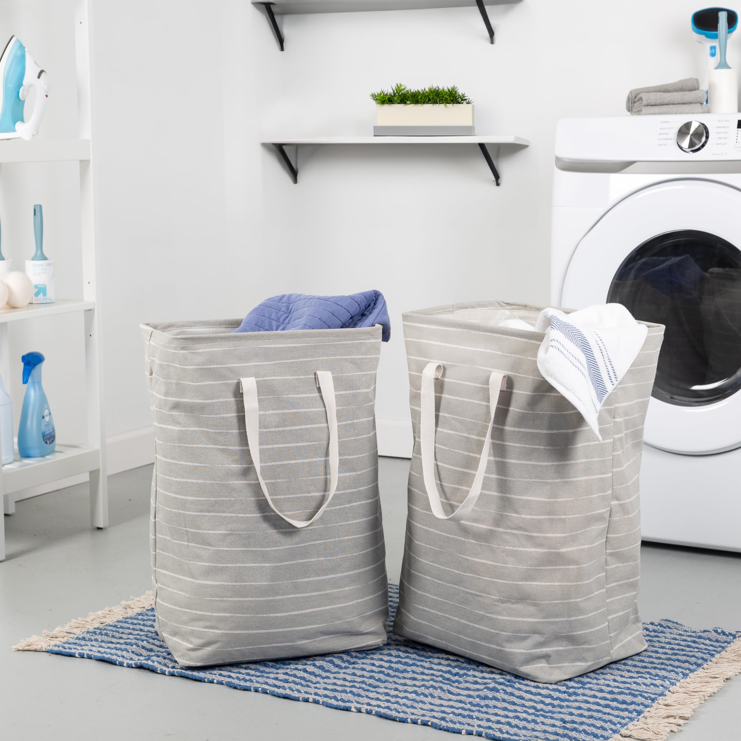 Honey Can Do Set of 2 Collapsible Fabric Laundry Basket Hampers With Handles HMP-09863 Grey