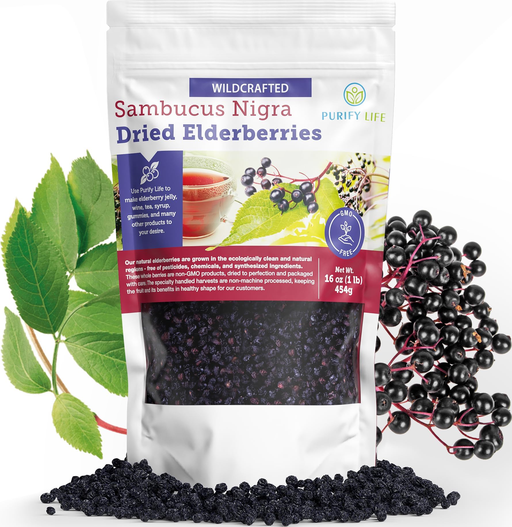 100 Certified Organic Dried Elderberries 1 lb Bulk