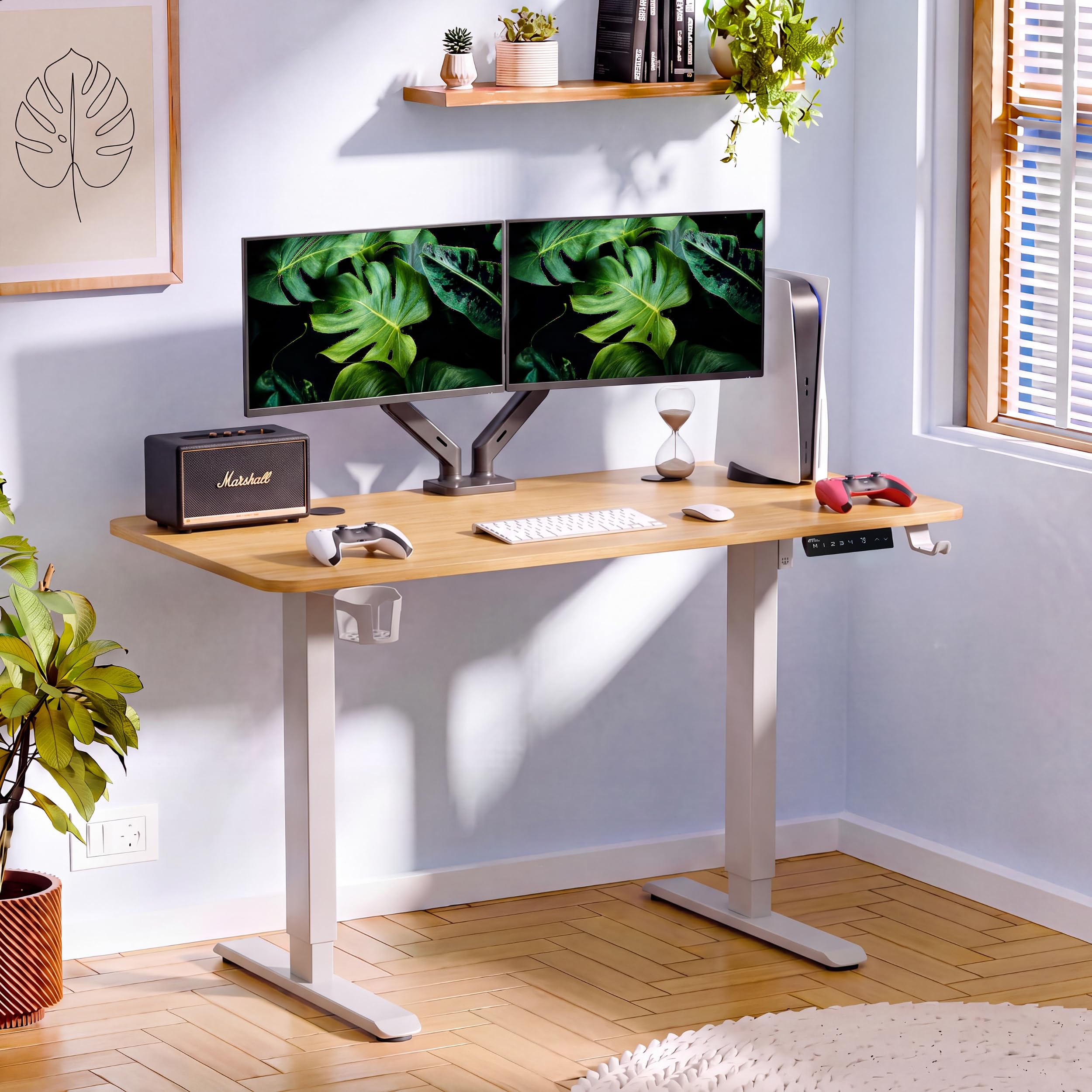 Ergo throne V ONE Electric Standing Desk with 1-Piece Solid Top | Heavy Duty Height Adjustable Computer Desk | 3 Memory Preset | 5 Year Warranty | for Home Office (Maple Fusion, 140 * 60 CM)
