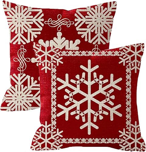 NIDITW - Juego de 2 fundas de almohada de lino de arpillera de algodón rojo para regalo de cumpleaños, para hermanas, diseño de Joy Peace Noel,