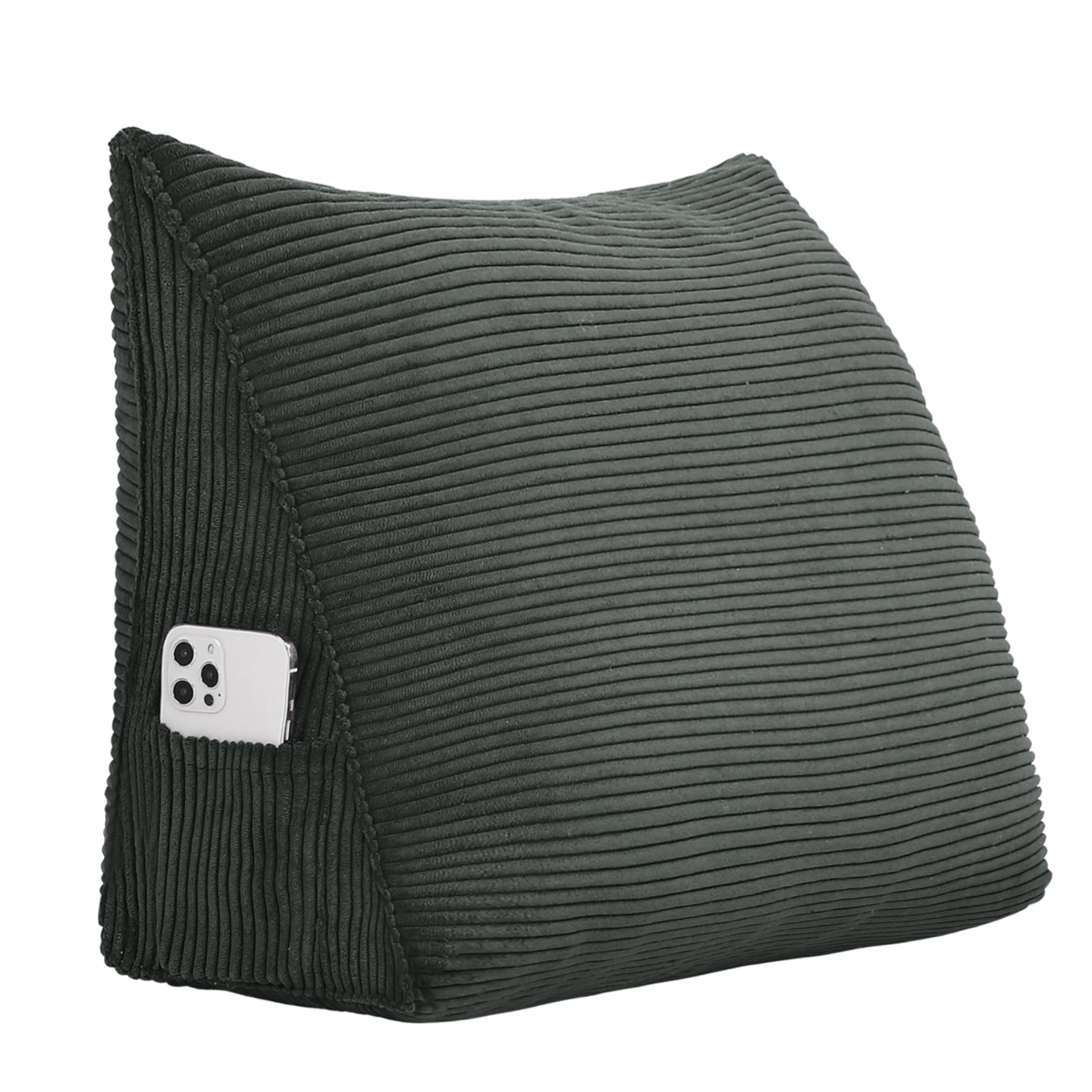 Coussin de Lecture Triangulaire en Velours Côtelé - Support Ergonomique pour Tête de Lit et Canapé - Housse Amovible Lavable (Gris Foncé, 45x35x20cm)
