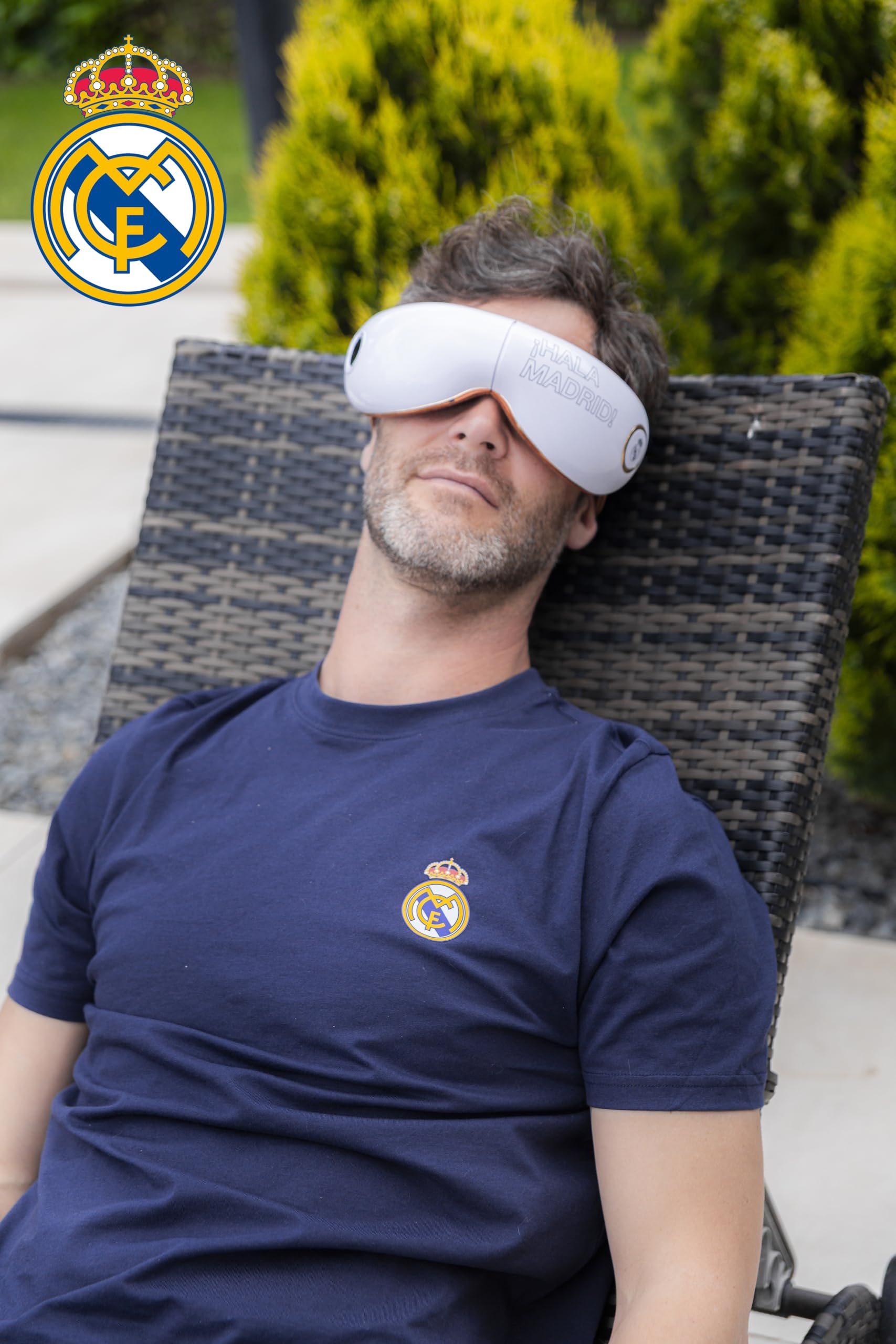 REAL MADRID | Oficjalne okulary do masażu RM INFINITY REAL MADRID I Składany masażer do oczu i twarzy z wibromasażem I Pressoterapia I Heat I Wbudowane głośniki I Oficjalne hymny Real Madryt