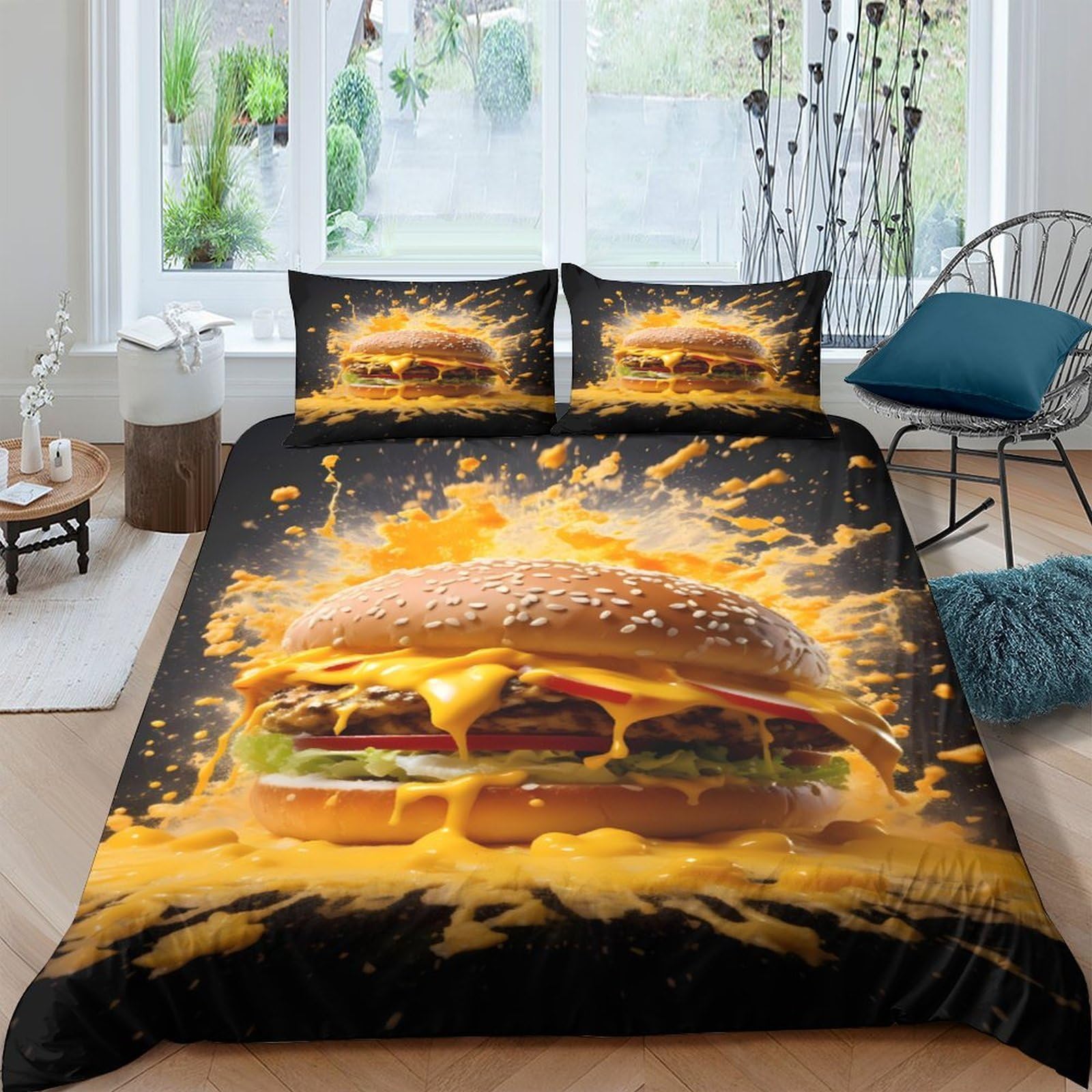 Ctjqhvkz Style-3 3D Printed Cheese Burger Fitted Sheet Microfiber Soft Anti-Slip Bedroom Decor Lettuce Tomato Bed Cover For Home Dorm Single（135X200cm）
