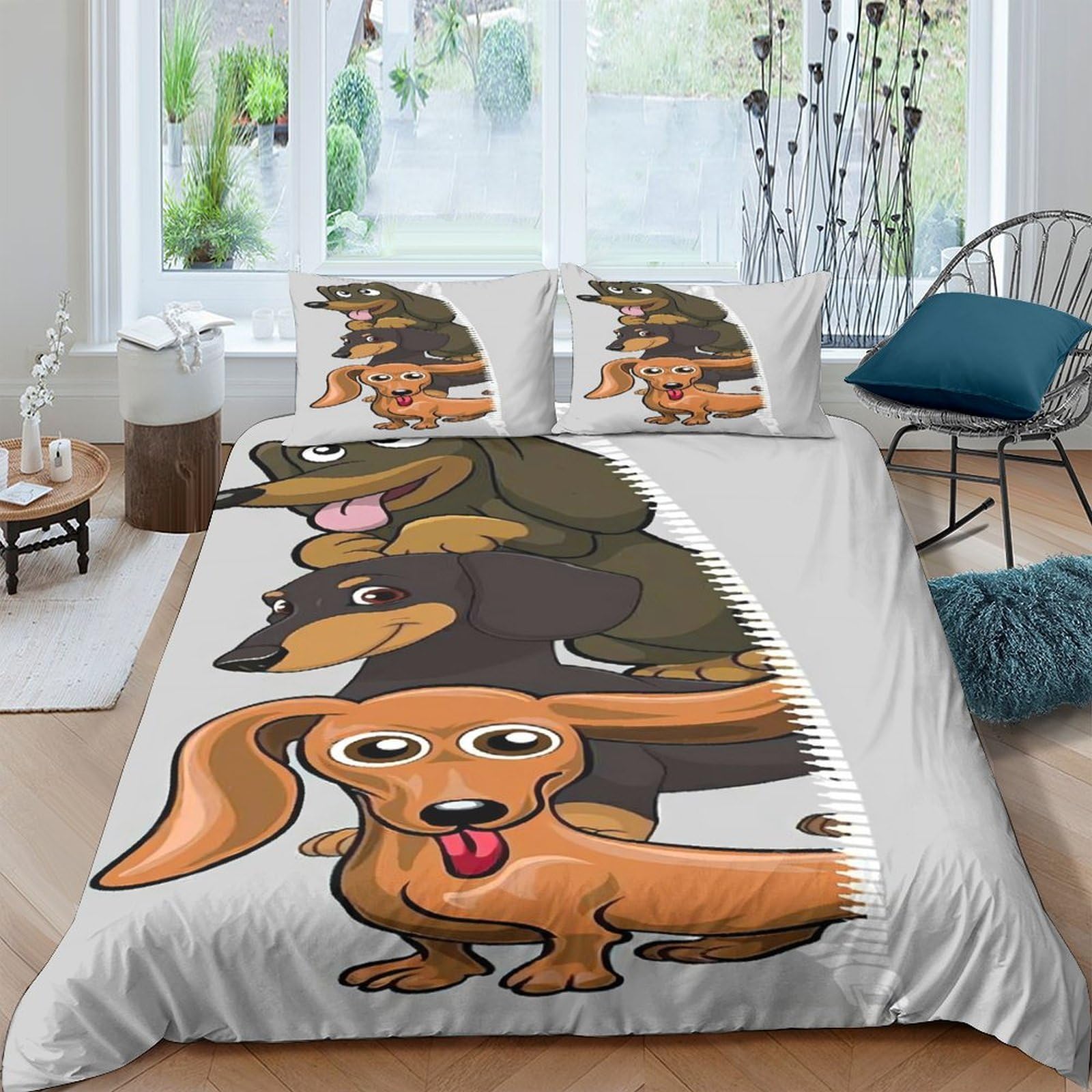 Ctjqhvkz Style-8 3D Printed Cartoon Dachshund Fitted Sheet Microfiber Soft Breathable Dog Pattern Mattress Cover For Bedroom Decor Single（135X200cm）