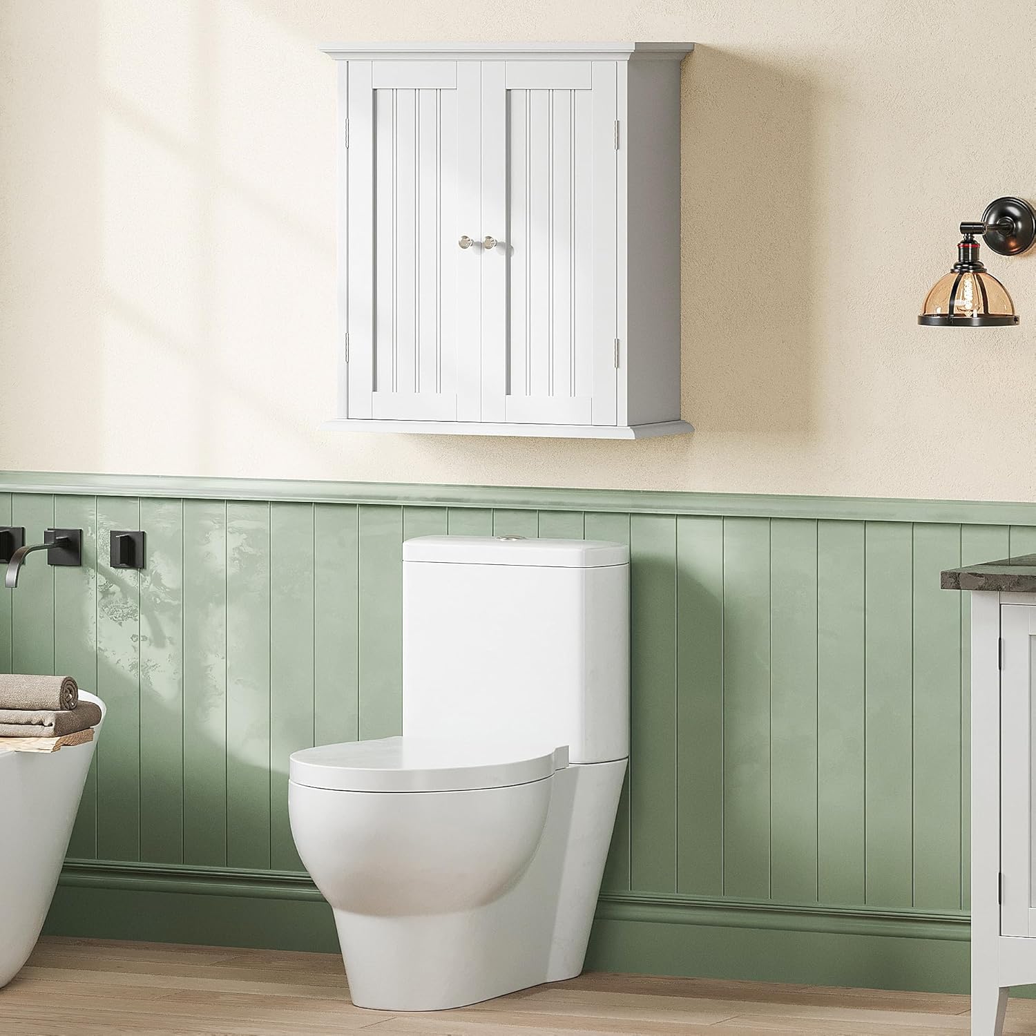 ChooChoo Bathroom Wall Cabinet, Over The Toilet Space Saver Storage Cabinet, Medicine Cabinet with 2 Door and Adjustable Shelves, Cupboard