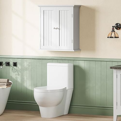 Miniatura 8 de Gabinete de baño ChooChoo para pared, gabinete de almacenamiento compacto sobre el inodoro, botiquín con 2 puertas y estantes ajustables, armario