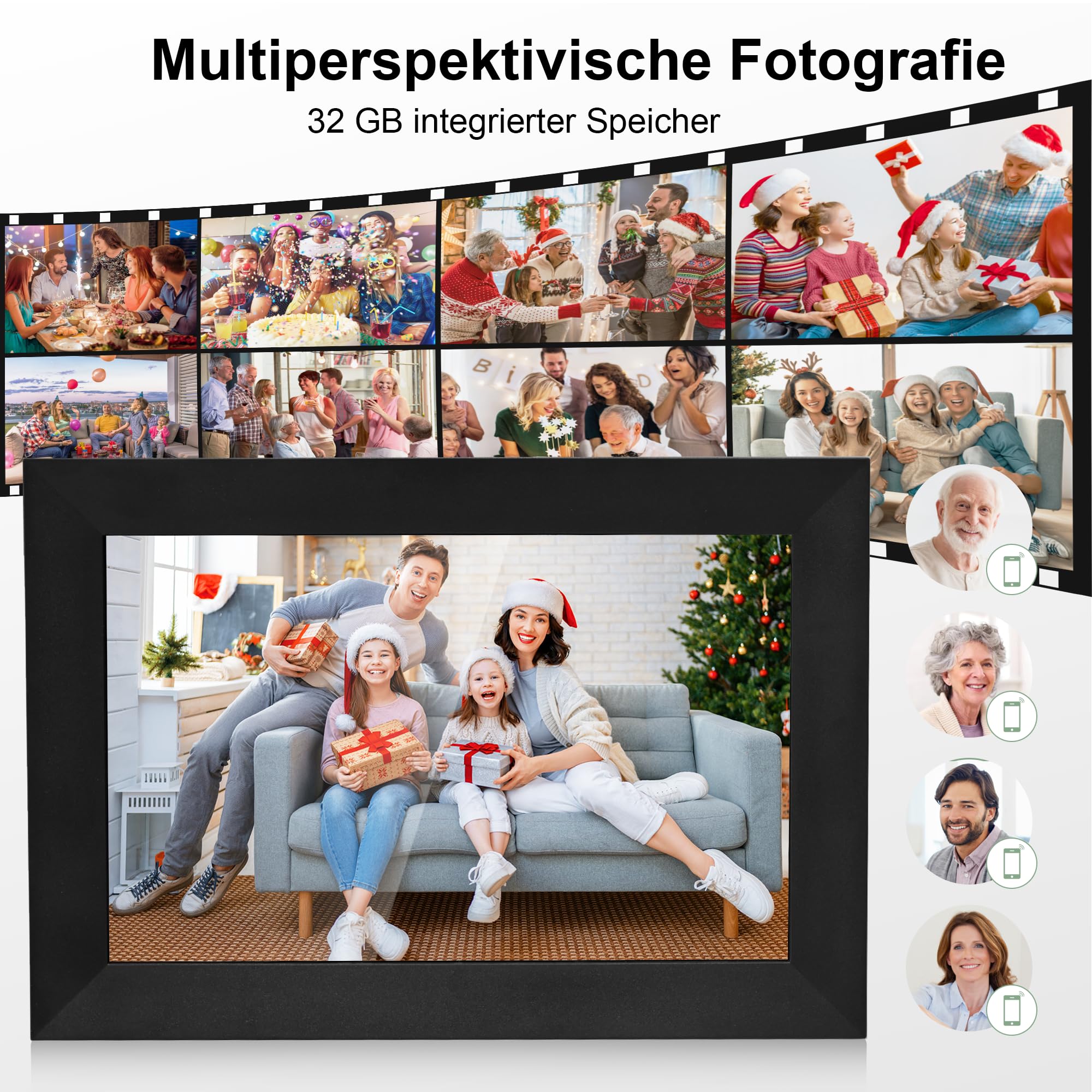 Veidoo Frameo 10.1 Zoll 32GB WiFi Digitaler Bilderrahmen 1280x800 HD IPS Touchscreen