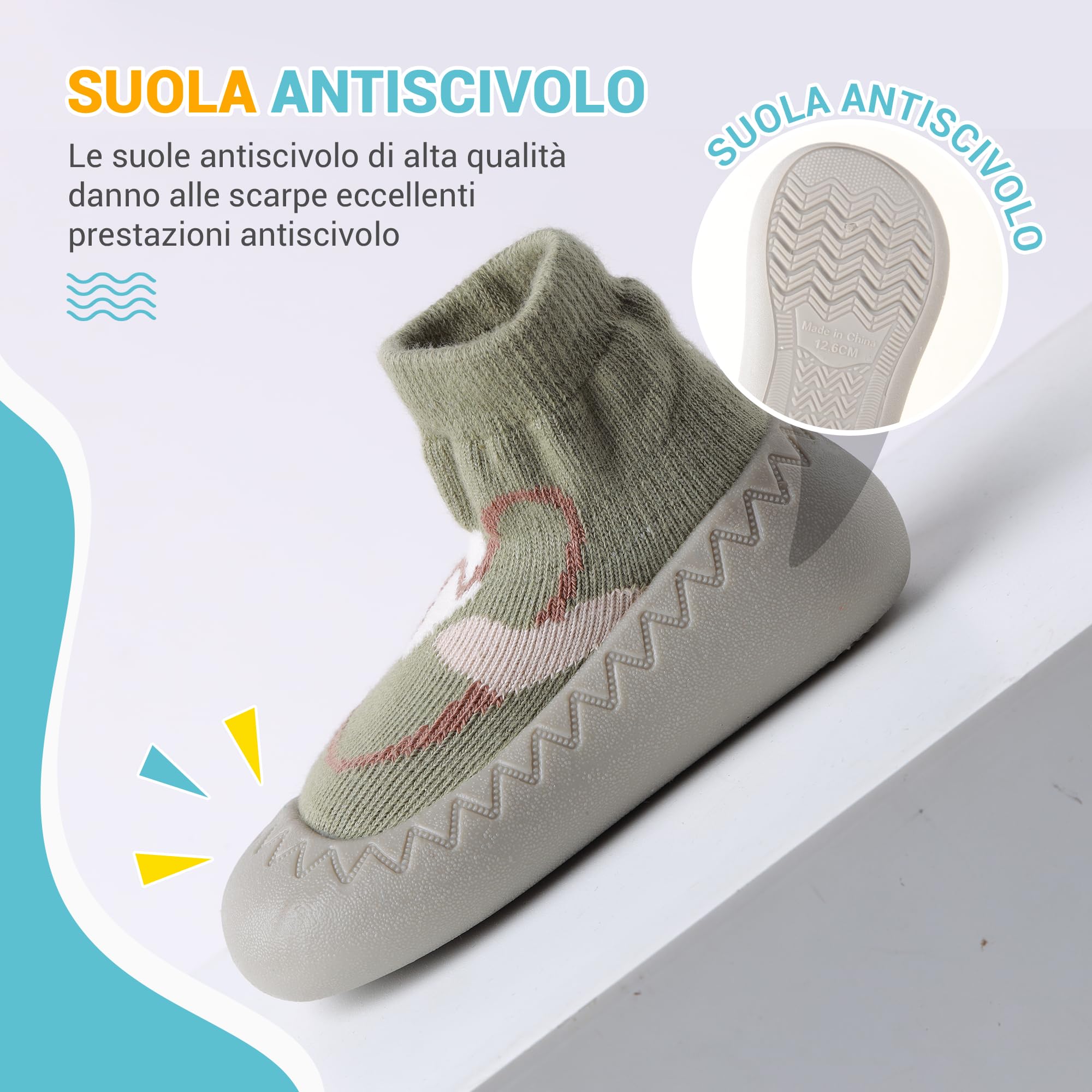 XQ&XG Calzini Scarpe Antiscivolo per Bambini, Scarpe Primi Passi Neonato, Suola Morbida Antiscivolo, Scarpe Traspiranti per Bambino Unisex Calzino Pantofole