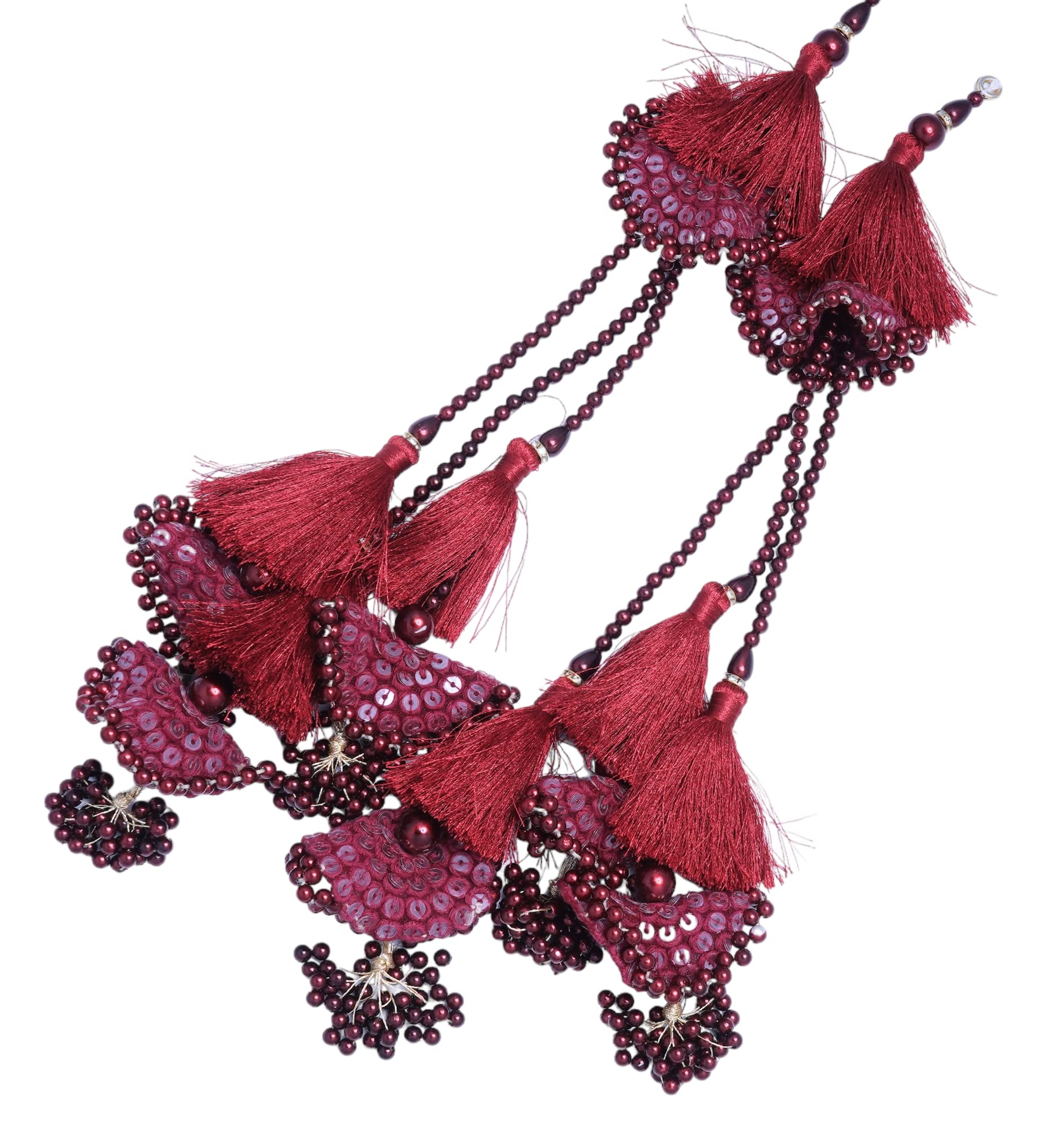 Feathers Creation Ltd Sew on Tassels garland for Curtain Edge Blouse Latkan Wedding Dress Tassel Sold per Pair 14 Inch Long (Maroon)