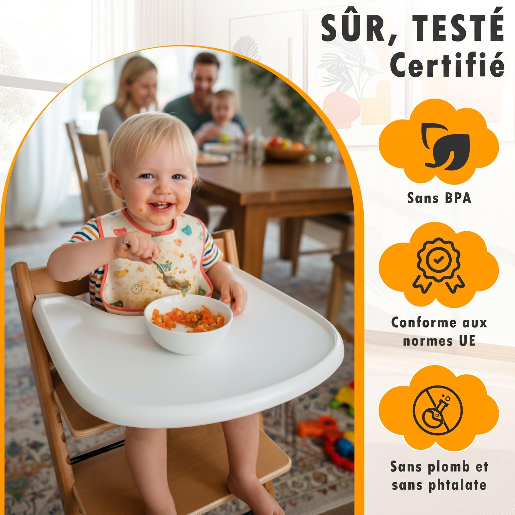 Planche à manger haute compatible avec les chaises Stokke Tripp Trapp Trapp, blanc mat – Table haute non adaptée aux tasses à ventouse, sans bisphénol A. (blanc mat)