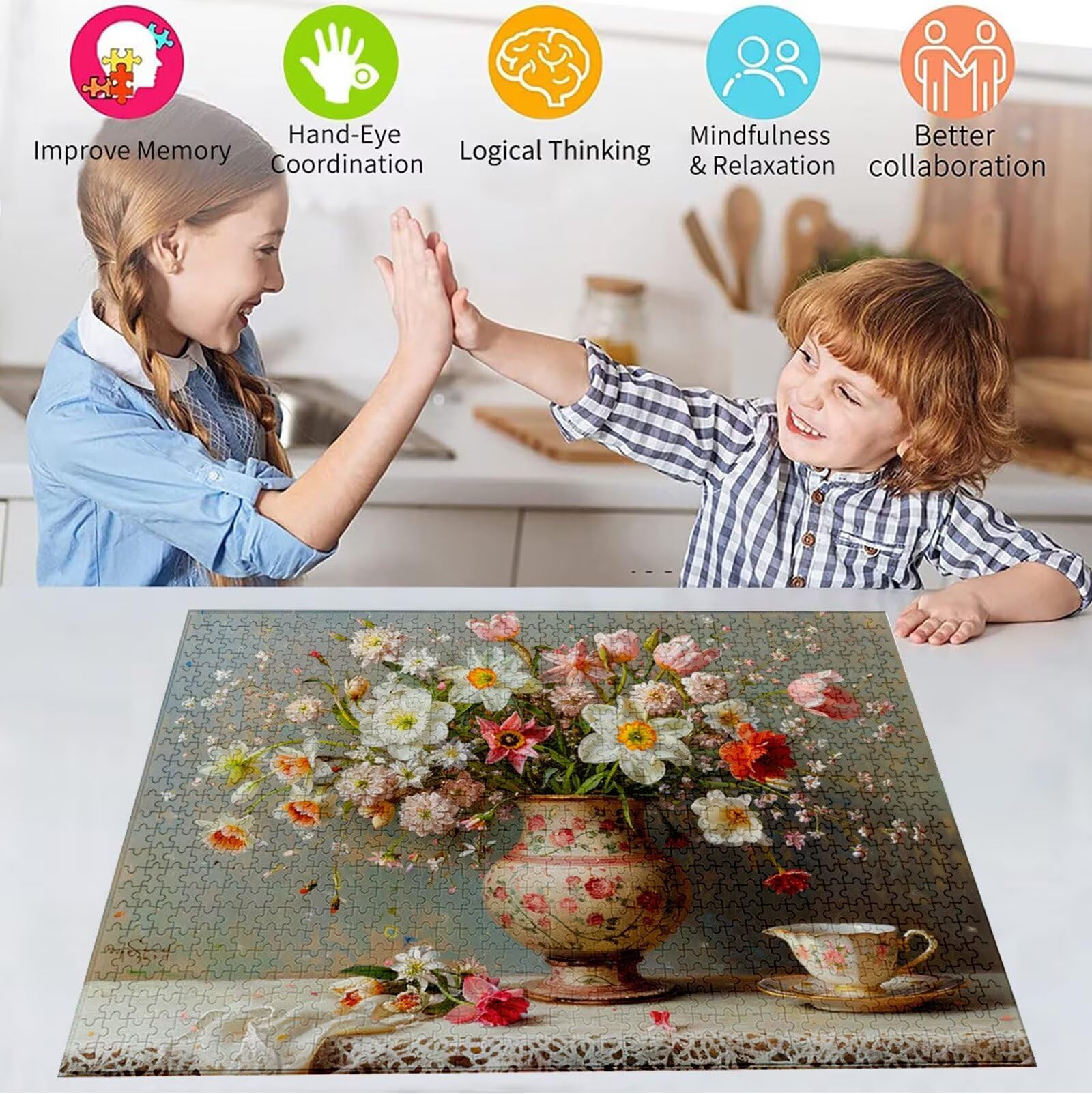 Puzzle 5000 Pezzi, 3 4 5 Anni Puzzle Peonia 6 7 8 Anni Giochi Educativi Sostenibili Con Motivi Per Adulti Da Gioco in Legno Di Alta Qualità Jigsaw Fiore per Gioco Familiare, 2026 Regalo Natale H-5111