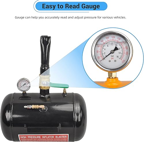 Miniatura 3 de Inflador de neumáticos de 5 galones con calibre de 110 PSI, inflador de neumáticos con calibre - Tanque de inflado de neumáticos para automóvil,