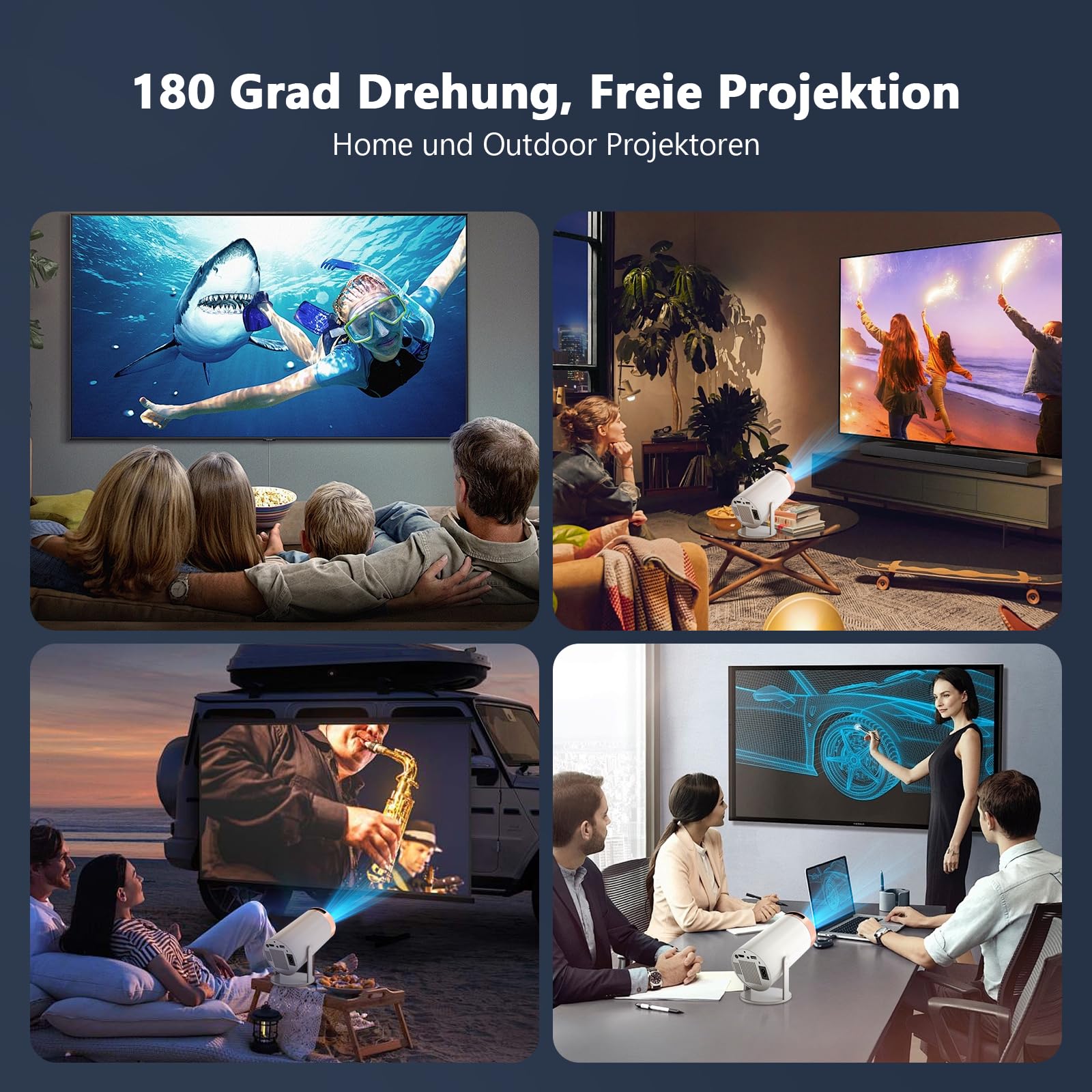 Mini Beamer 4k UnterstüTzt Android 13 Smart Projector 5G WiFi 6 BT 5.2 Mini Projektor Full HD 1080P Auto Horizontal Trapezoid Correction Beamer 180° Drehbarer Videoprojektor Kompatibel Phone HDMI USB
