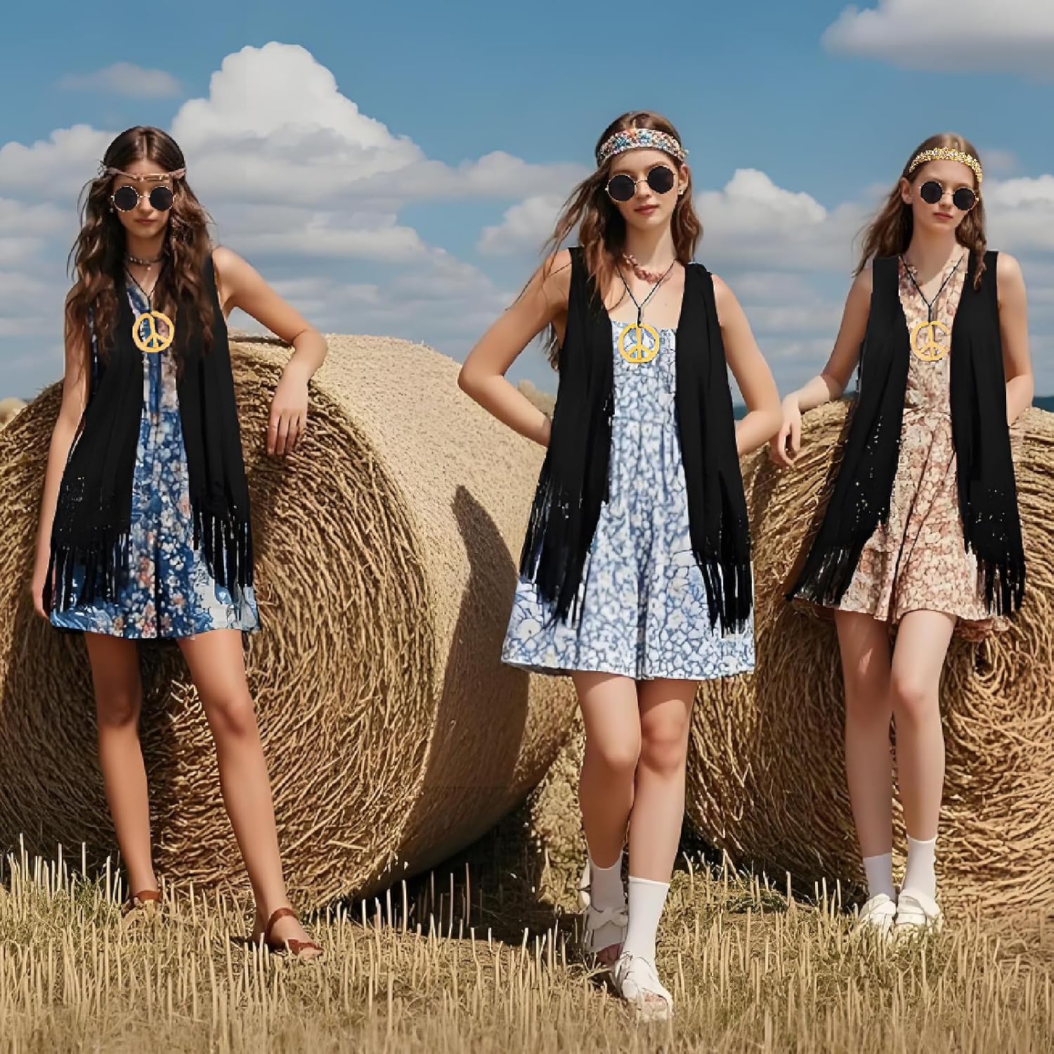 60s 70s Outfits for Women Hippie Costume Clothes Set 70s Costume Tops Women Fringe Hippie Vest for Halloween - Image 6