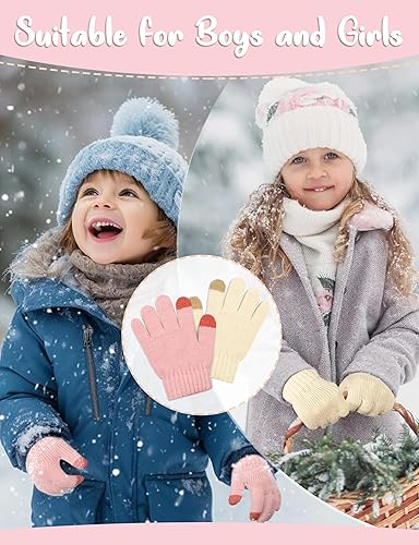 QKURT 3 paar warme gebreide handschoenen voor kinderen, kleurrijke kristallen zandhandschoenen, zachte rekbare handschoenen met romantisch eenhoorn-motief, voor meisjes van 1 tot 5 jaar