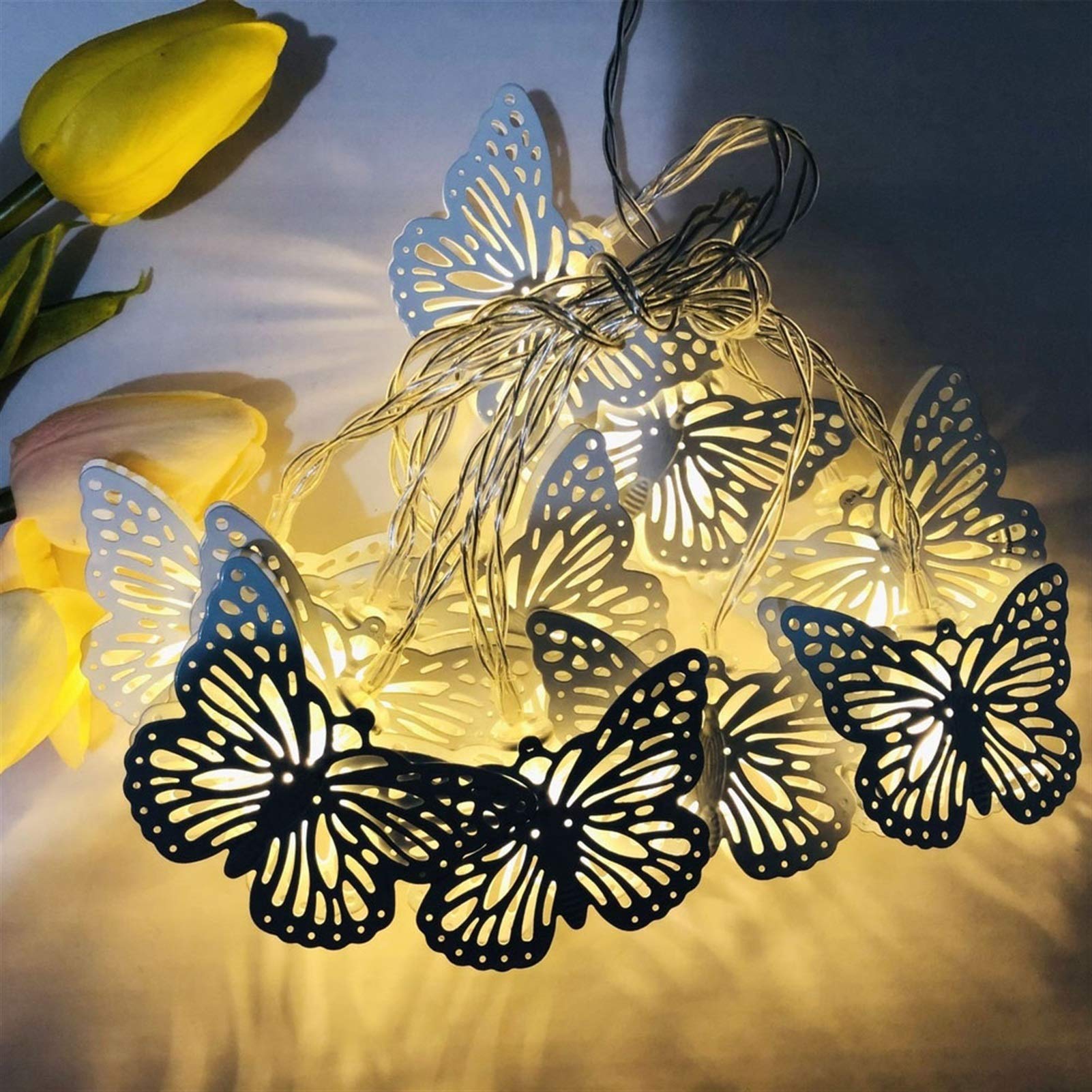 Guirlande Lumineuse LED extérieur et intérieur, boîte à Piles, Papillon Blanc, éclairage d'extérieur, idéal Les fêtes de Noël, Les Vacances, Les décorations de fenêtre, Les lanternes