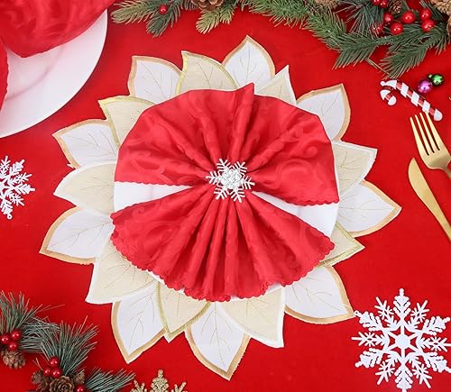 Miniatura 9 de Camino de mesa de lino con apliques navideños bordados en rojo y verde, para decoración del hogar, cena, mesa de Navidad (dorado, mantel individual