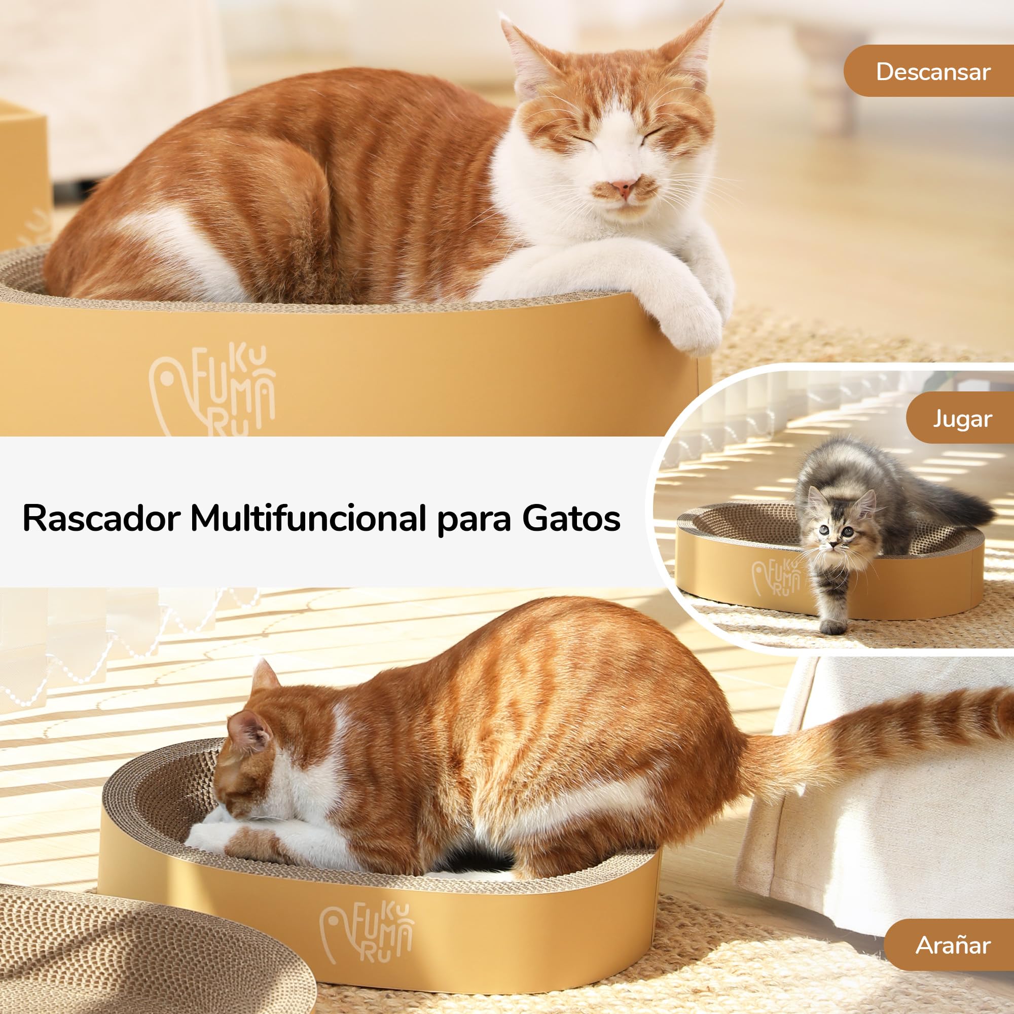 FUKUMARU Rascador para Gatos, Juego de 3 rascadores, rascadores Resistentes de cartón Ondulado, ahorran Espacio y Son duraderos.