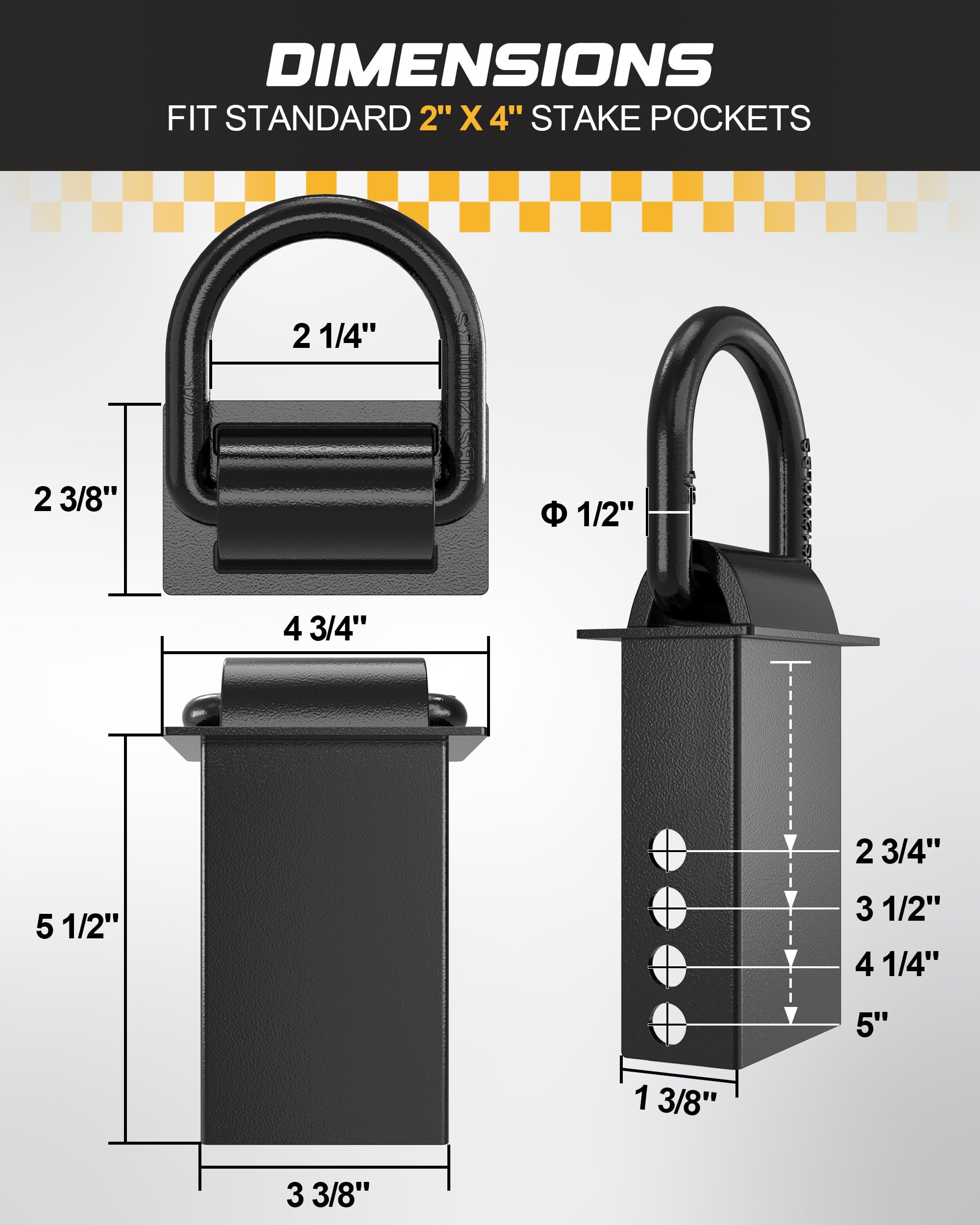 RETRUE Anello a D per rimorchio, con dado di sicurezza aggiunto, regolabile, 5,4 kg, per camion e rimorchi, 6 pezzi, nero