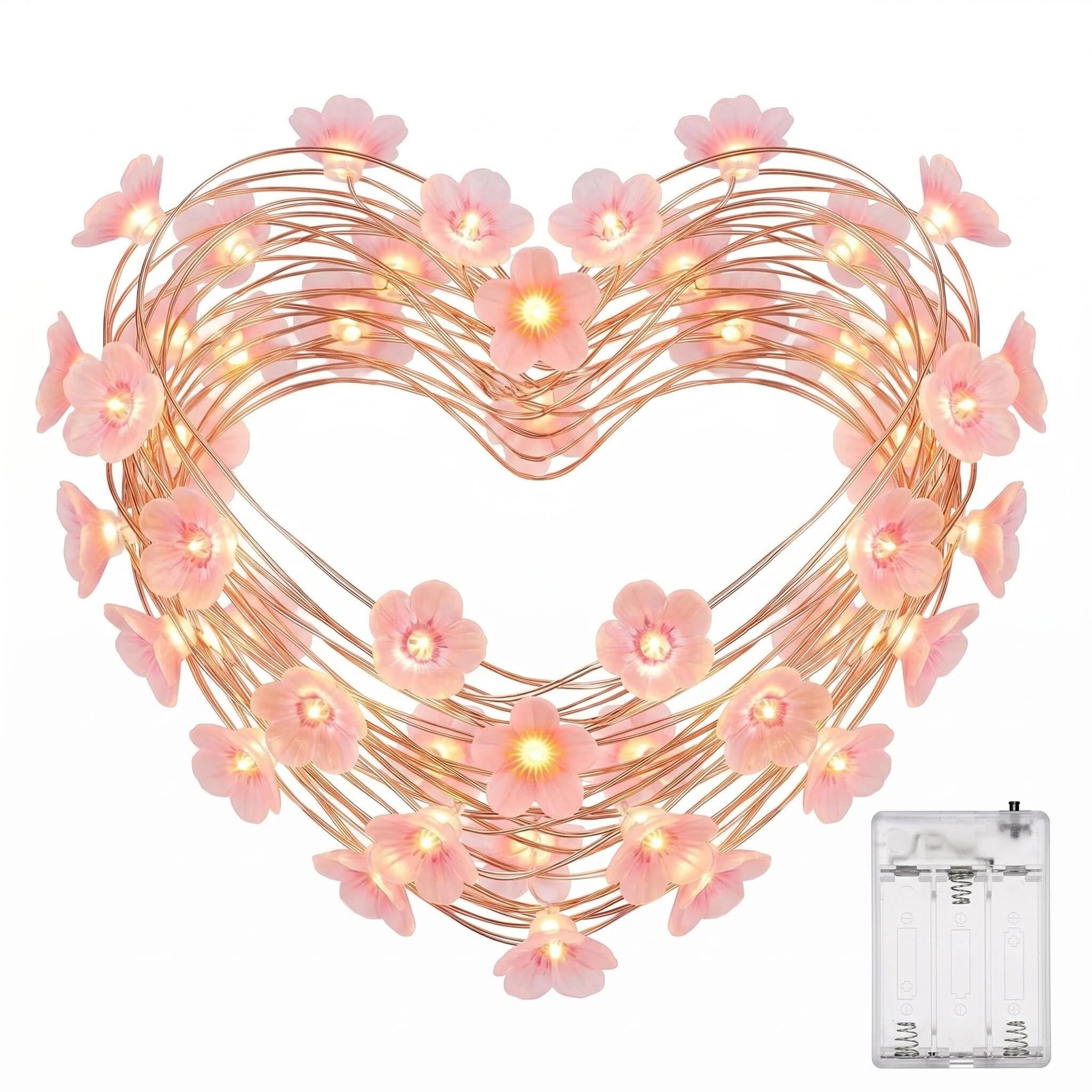 MIGIFTDY 3 Meters 30 LED Pink Cherry Blossom Fairy Lights, Battery Operated Flower String Lights for Bedroom, Indoor Pink Room Decor, String Lights Battery Operated