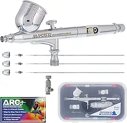 Master Airbrush G233-SET Multi-Purpose Precision Dual-Action Gravity Feed Airbrush Professional Set, With All 3 Tip & Needles(.2,.3 & .5), and Now a (FREE) How to Airbrush Training Book to Get You Started, Published Exclusively By Master Airbrush.