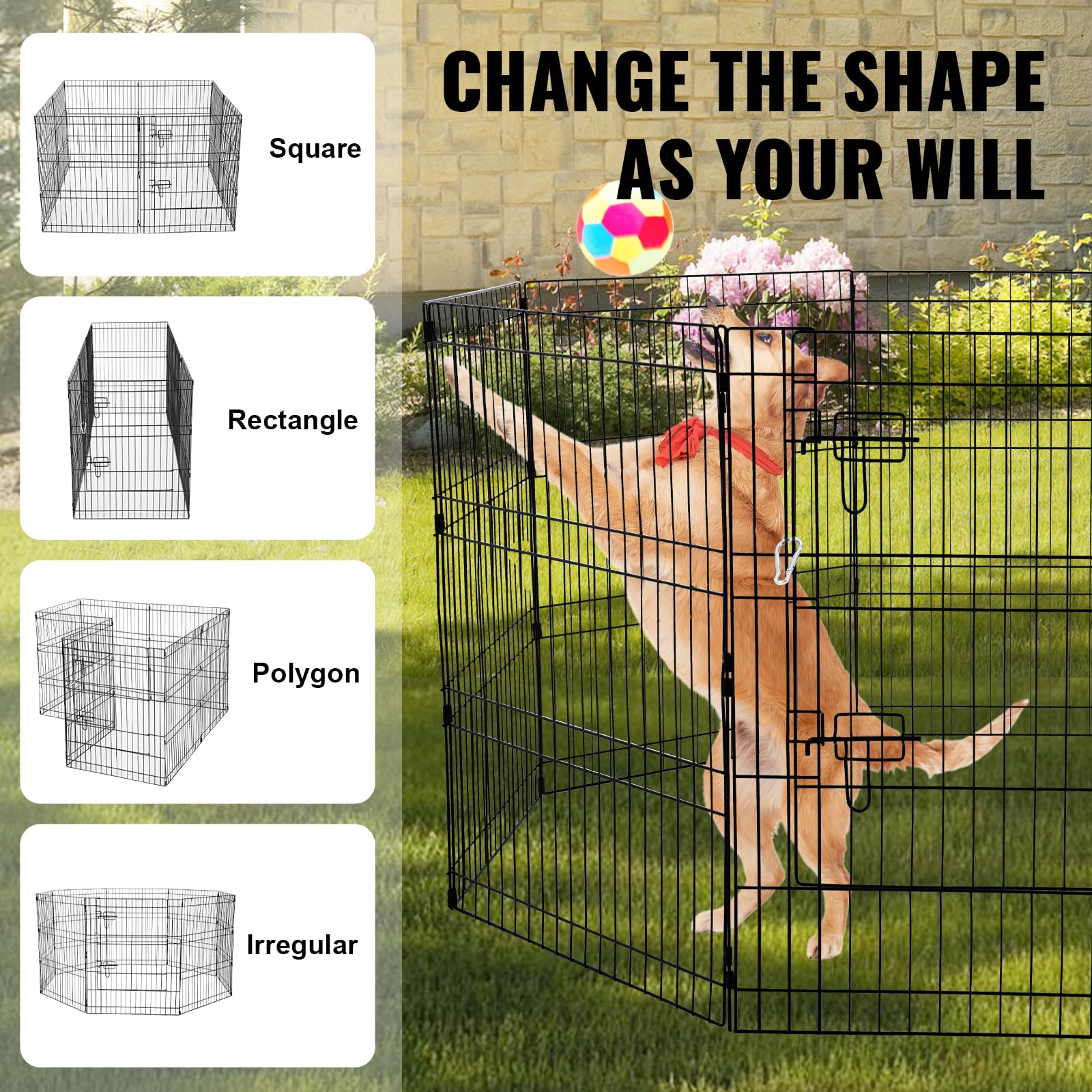 VEVOR Parque de Juegos para Perros 8 Paneles de 760 mm x 610 mm, Corral de Ejercicios de Metal Plegable con Puerta y Cubierta Superior de Tela Oxford 600D para Perros, Gatos y Otros Animales Pequeños