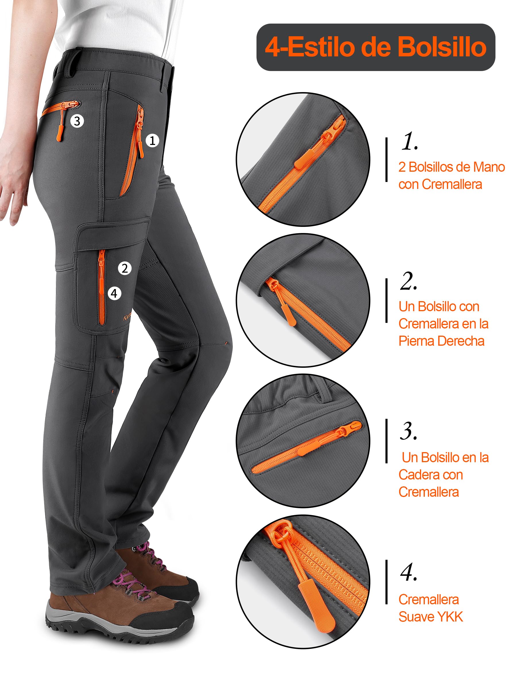 KUTOOK Pantalones Softshell Mujer Invierno Pantalones Deporte Impermeables para Montaña Trekking Senderismo Escalada con Forro Polar(HP311)