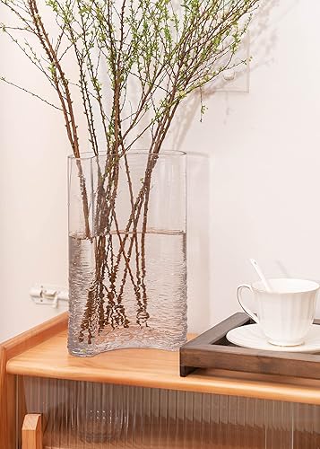 Miniatura 2 de MOLIMAO Jarrón de cristal en forma de media luna con textura ondulada jarrón de flores grueso decoración central moderna de florero L transparente