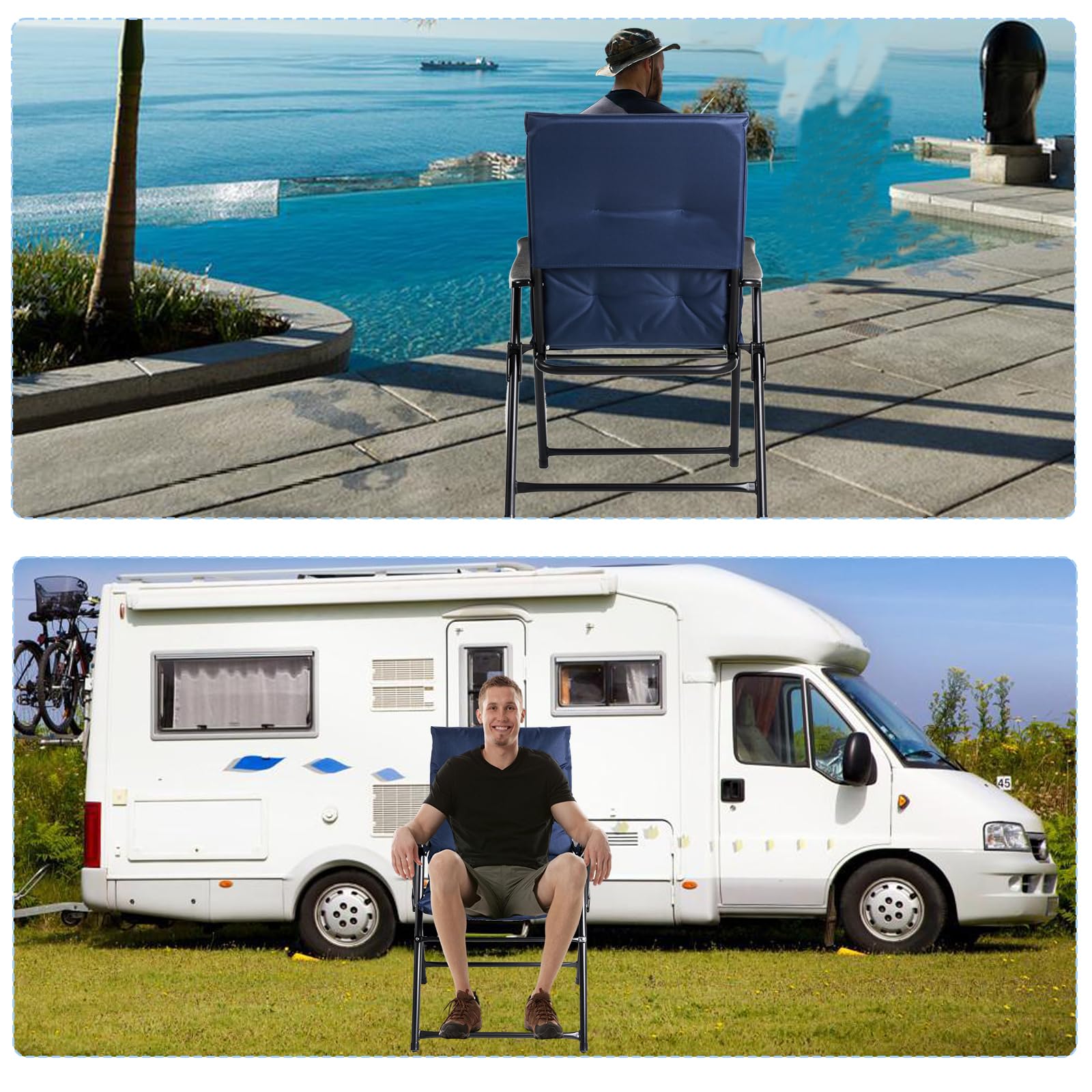 Chaise de Camping de Luxe (Réglable Bleu)