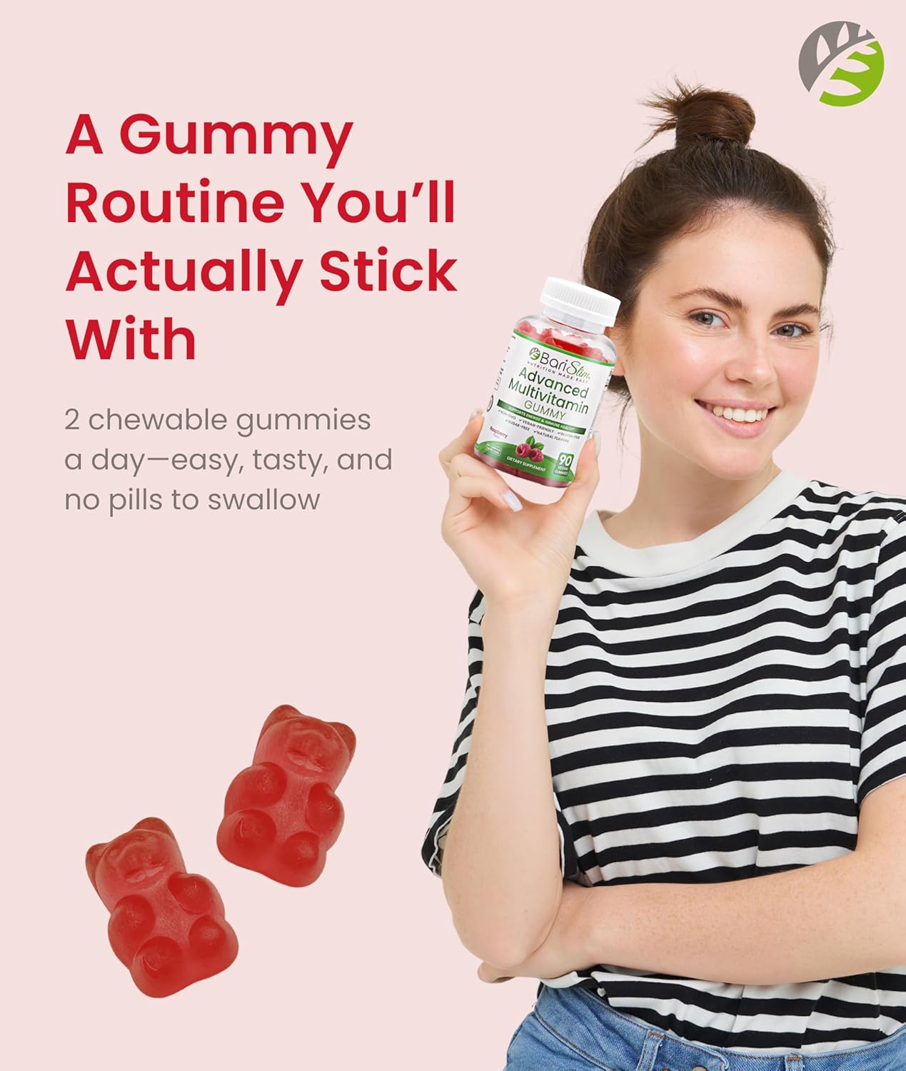 BariSlim Advanced Bariatric Multivitamin Gummies - Specially Formulated Bariatric Vitamins for Patients After Weight Loss Surgery - Supports Energy & Immune Health | Raspberry (90 Vegan Gummies) - Image 6