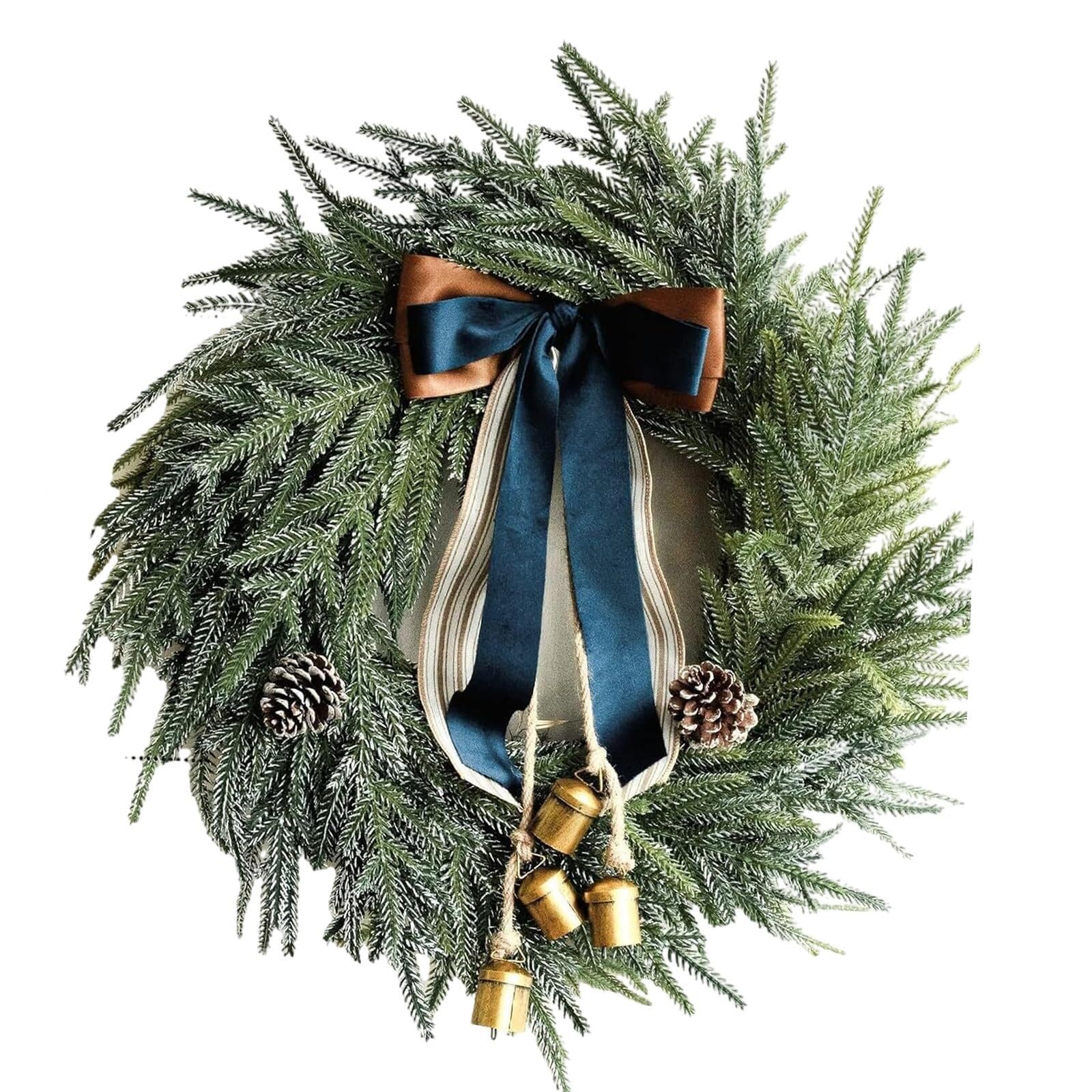 Dekoriert 18-Zoll-Weihnachtskranz, künstlicher, vordekorierter Weihnachtsakzent mit Tannenzapfen und Schleifenband, Weihnachtsdekoration Exquisit