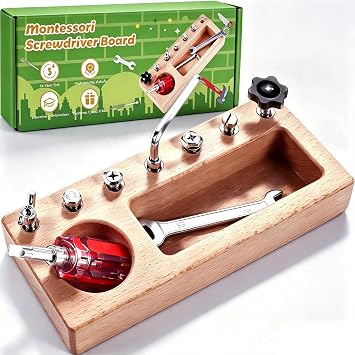 Montessori Screwdriver Board Set, Montessori Toys for 3 4 5 Year Old, Wooden Screw Driver Activities Tools, Fine Motor Skills Preschool Learning Sensory Toy