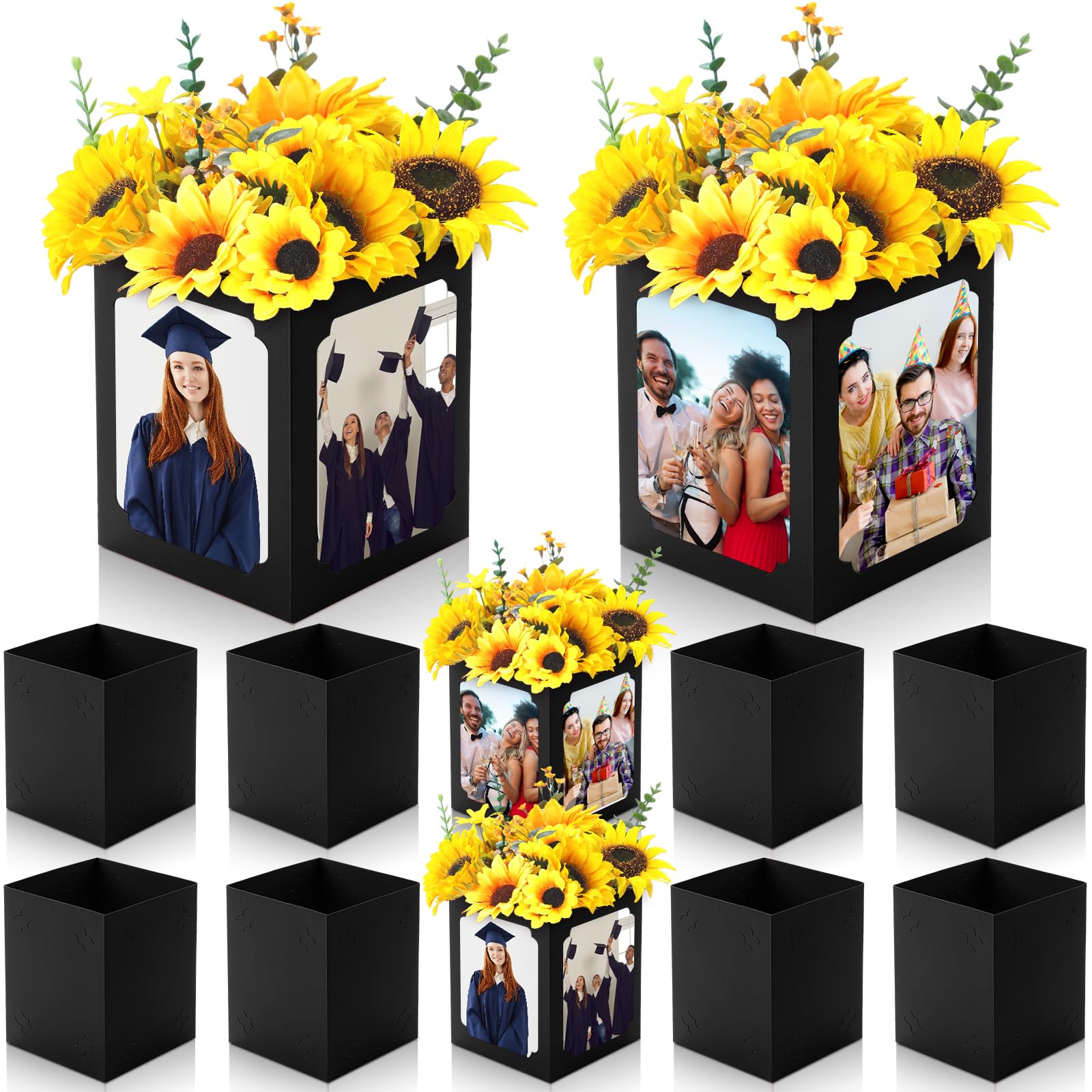 Photo 1 of ***MISSING TWO PIECES***Spiareal 6 Pcs Graduation Box Centerpieces for Table 6/7 Inch Photo Frame Display Congrats Grad Party Favor Gift Picture Table Box Photo Props Frame for Graduation Decoration(Black)