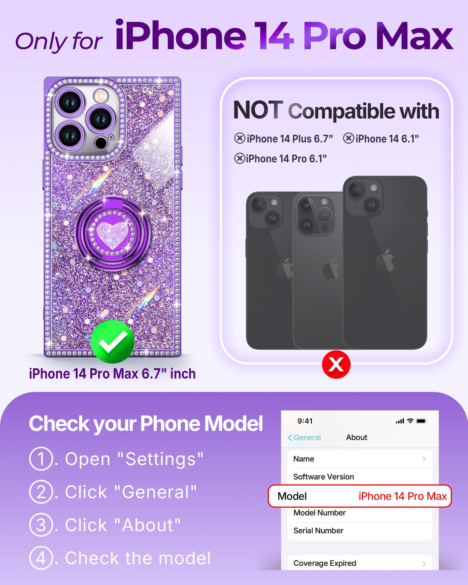 Amazon.co.jp: XYZ iPhone 14 Pro Max用ケース、スタンド付きキラキラ