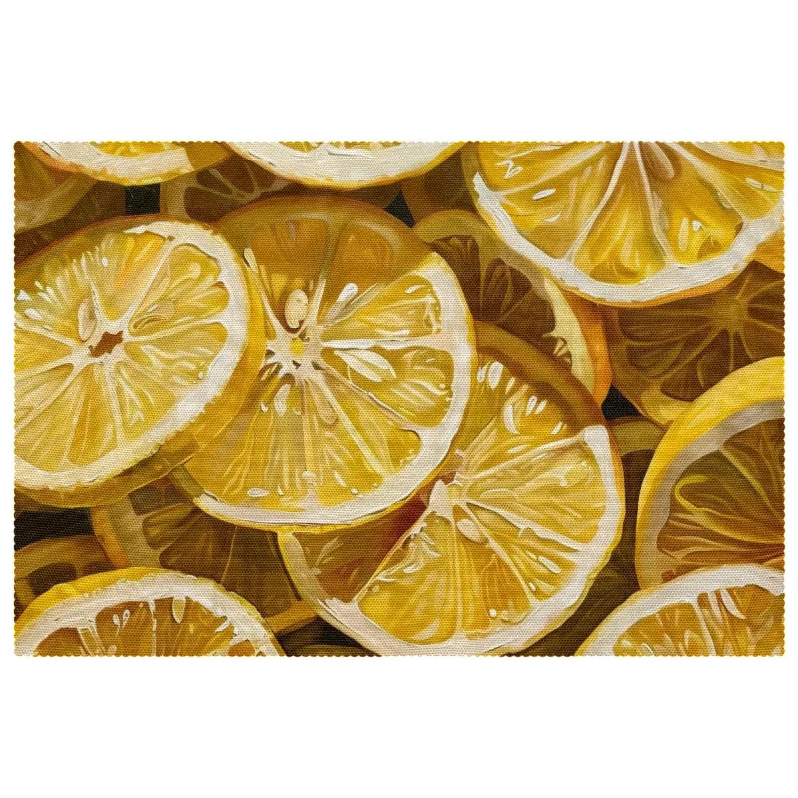 Set de table en tissu Oxford motif citron : lot de 4 protections lavables pour table de salle à manger
