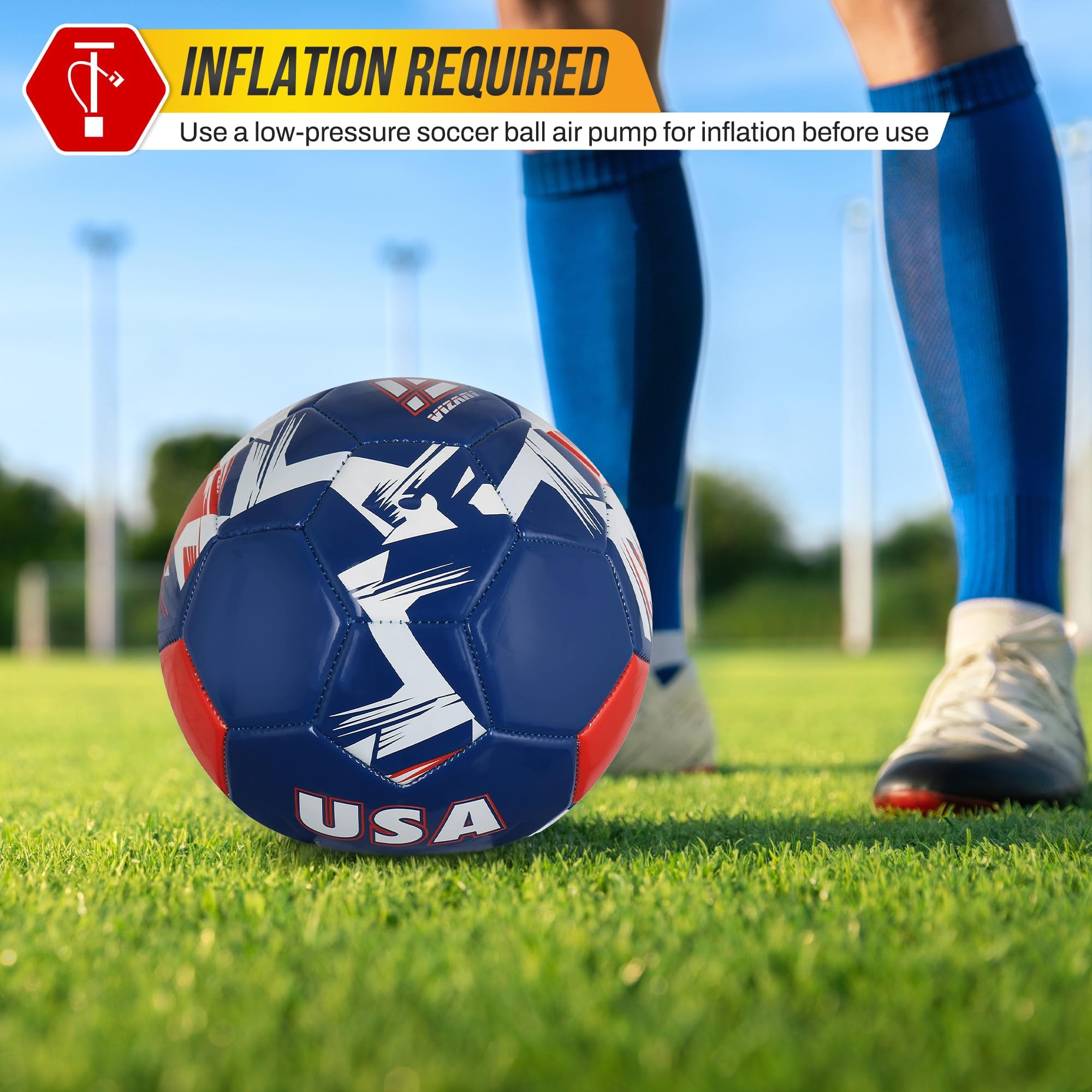 Vizari Pallone da calcio della squadra nazionale, resistente pelle sintetica e gomma, tre misure, nove palle country – aumenta il tuo gioco con l'iconica rappresentazione del team (3, blu navy/USA)