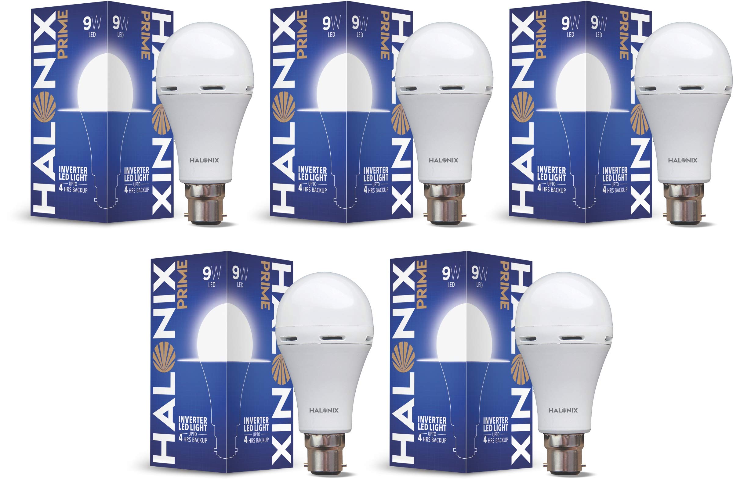 Halonix Rechargeable Emergency Inverter Led Bulb B22 9-Watt - White Pack Of 5