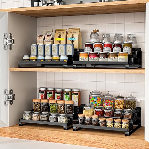 Miniatura 7 de TOMIR Organizador de especias de 3 niveles para gabinete, soporte de almacenamiento de especias de encimera a prueba de óxido, estante de especias