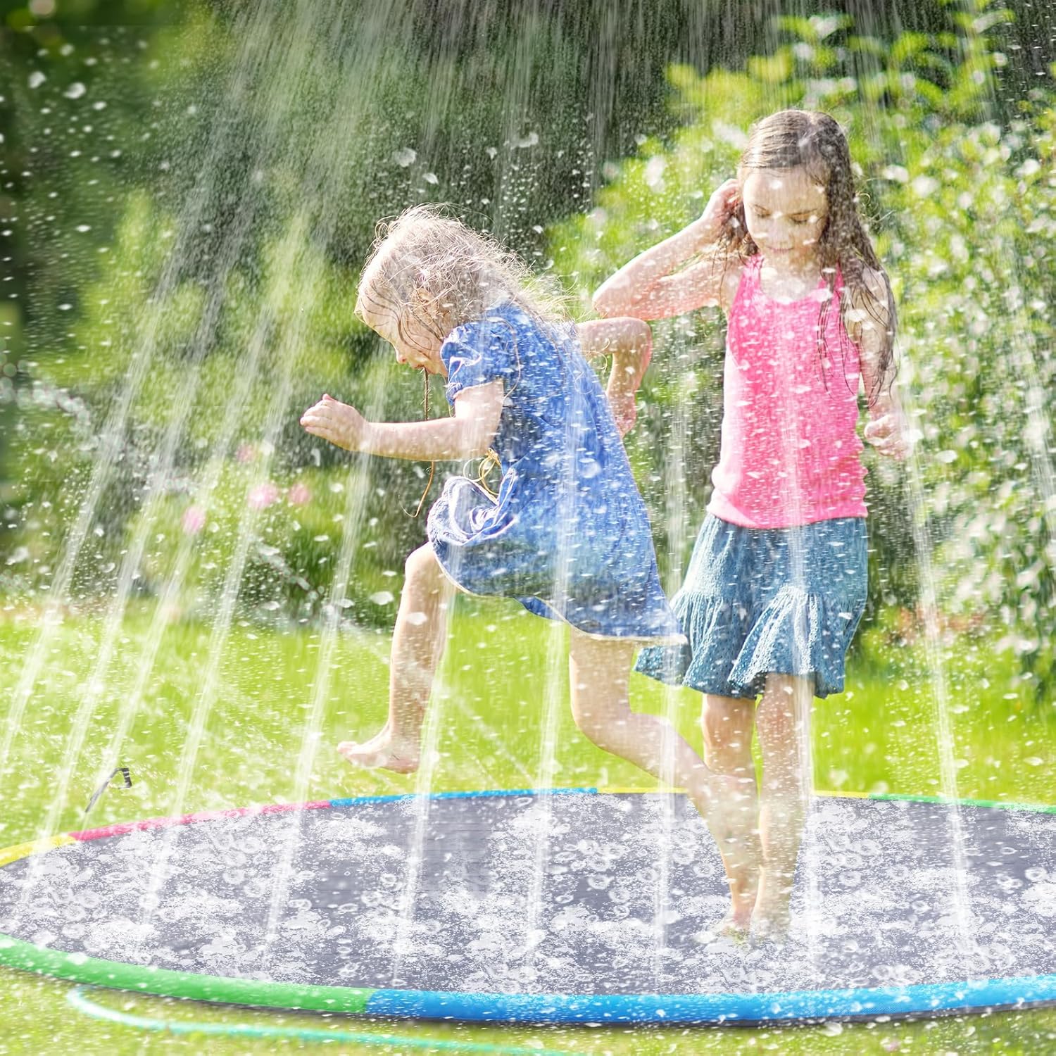 Lewtemi 8 ft Giant Nonslip Splash Pad 96" for Adult Kids and Dog, Thicken Sprinkler Pool Summer Outdoor Water Playmat for Backyard, Fun Backyard Fountain Pad(Stylish)