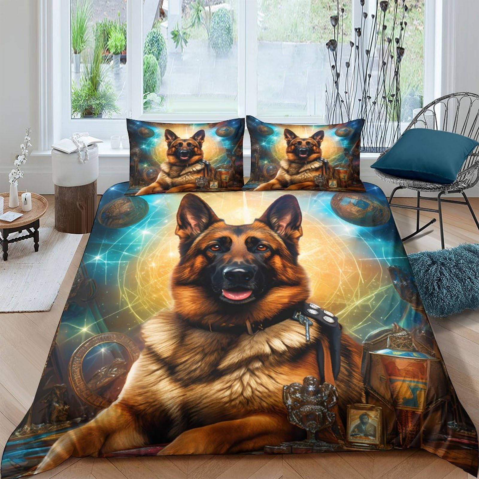 Ctjqhvkz Style-4 3D Printed German Shepherd Fitted Sheet Microfiber Soft Animal Art Bed Cover Anti-Slip Machine Washable Bedroom Decor Single（135X200cm）